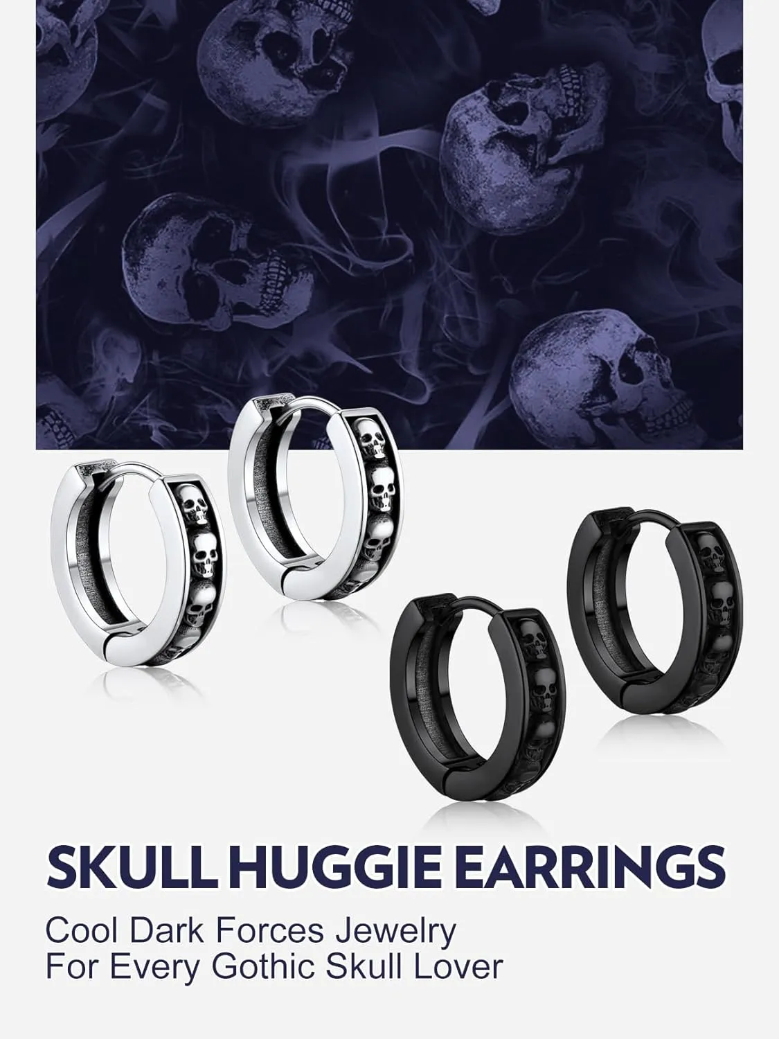 Bandmax Skull Earrings for Men Women Stainless Steel Skeleton Skull Head Hoop Earrings Stud Earrings Punk Gothic Earrings Halloween Jewelry