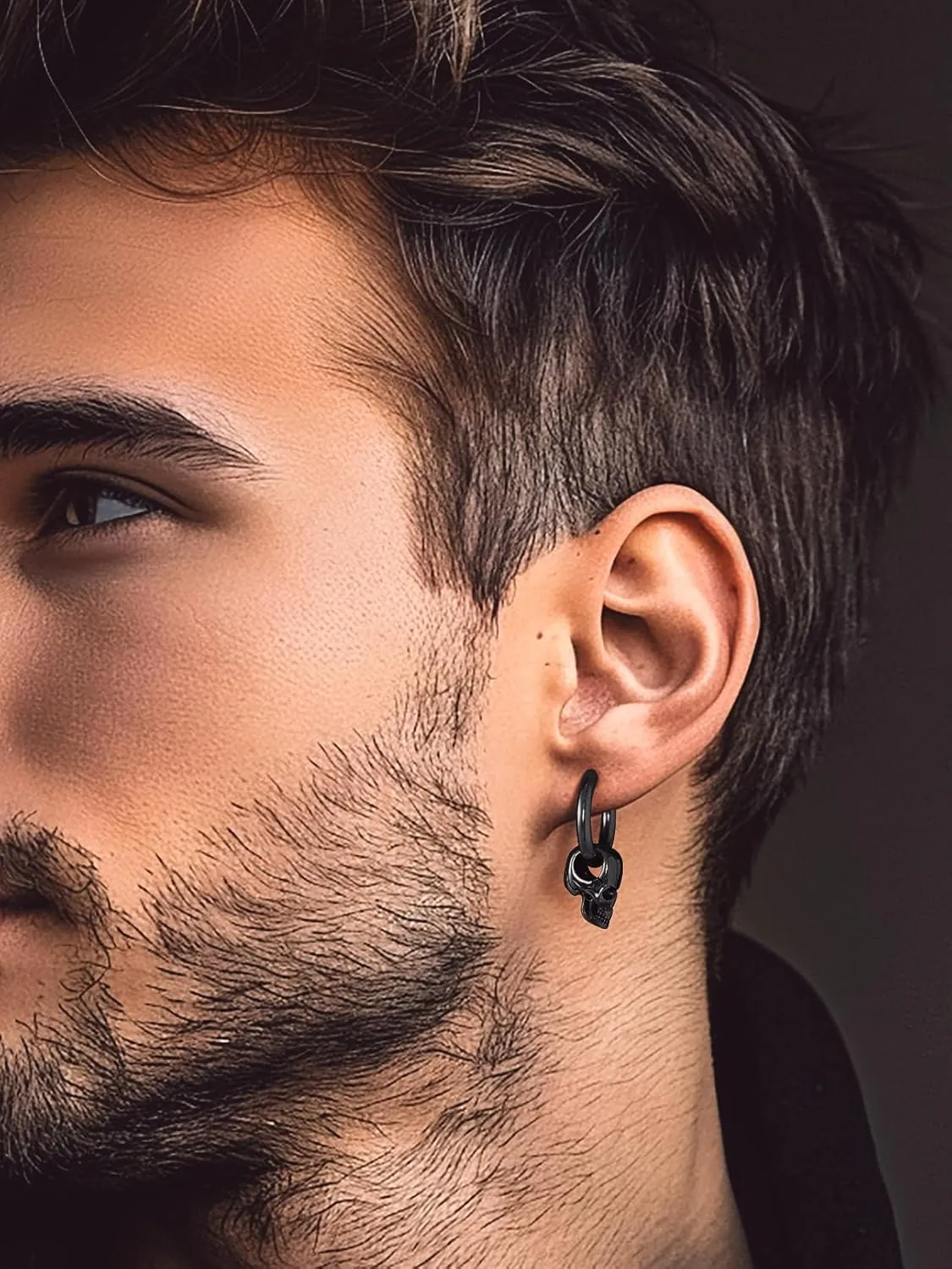 Bandmax Skull Earrings for Men Women Stainless Steel Skeleton Skull Head Hoop Earrings Stud Earrings Punk Gothic Earrings Halloween Jewelry