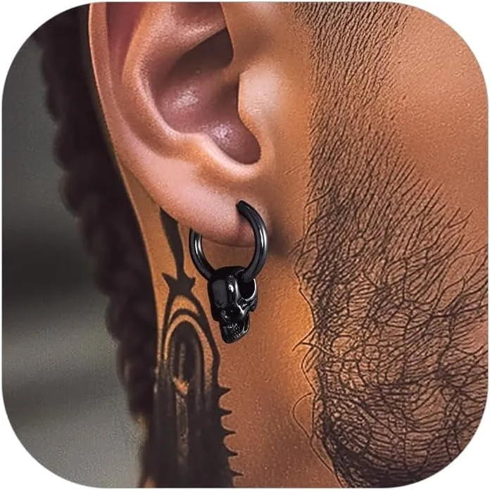 Bandmax Skull Earrings for Men Women Stainless Steel Skeleton Skull Head Hoop Earrings Stud Earrings Punk Gothic Earrings Halloween Jewelry