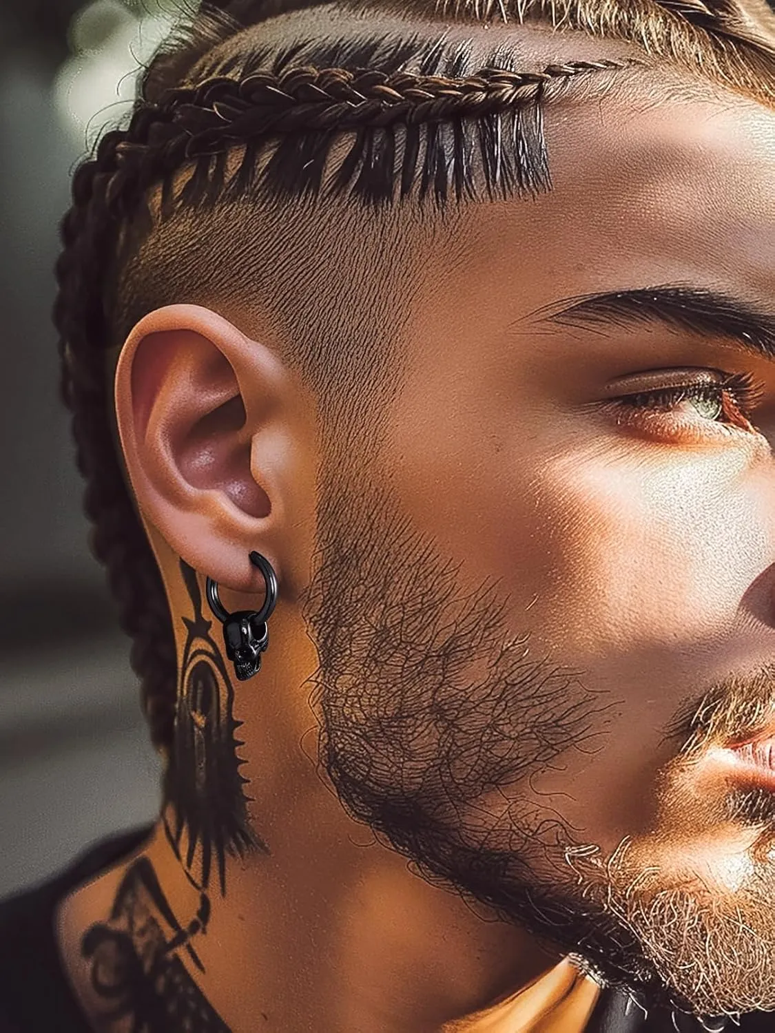Bandmax Skull Earrings for Men Women Stainless Steel Skeleton Skull Head Hoop Earrings Stud Earrings Punk Gothic Earrings Halloween Jewelry