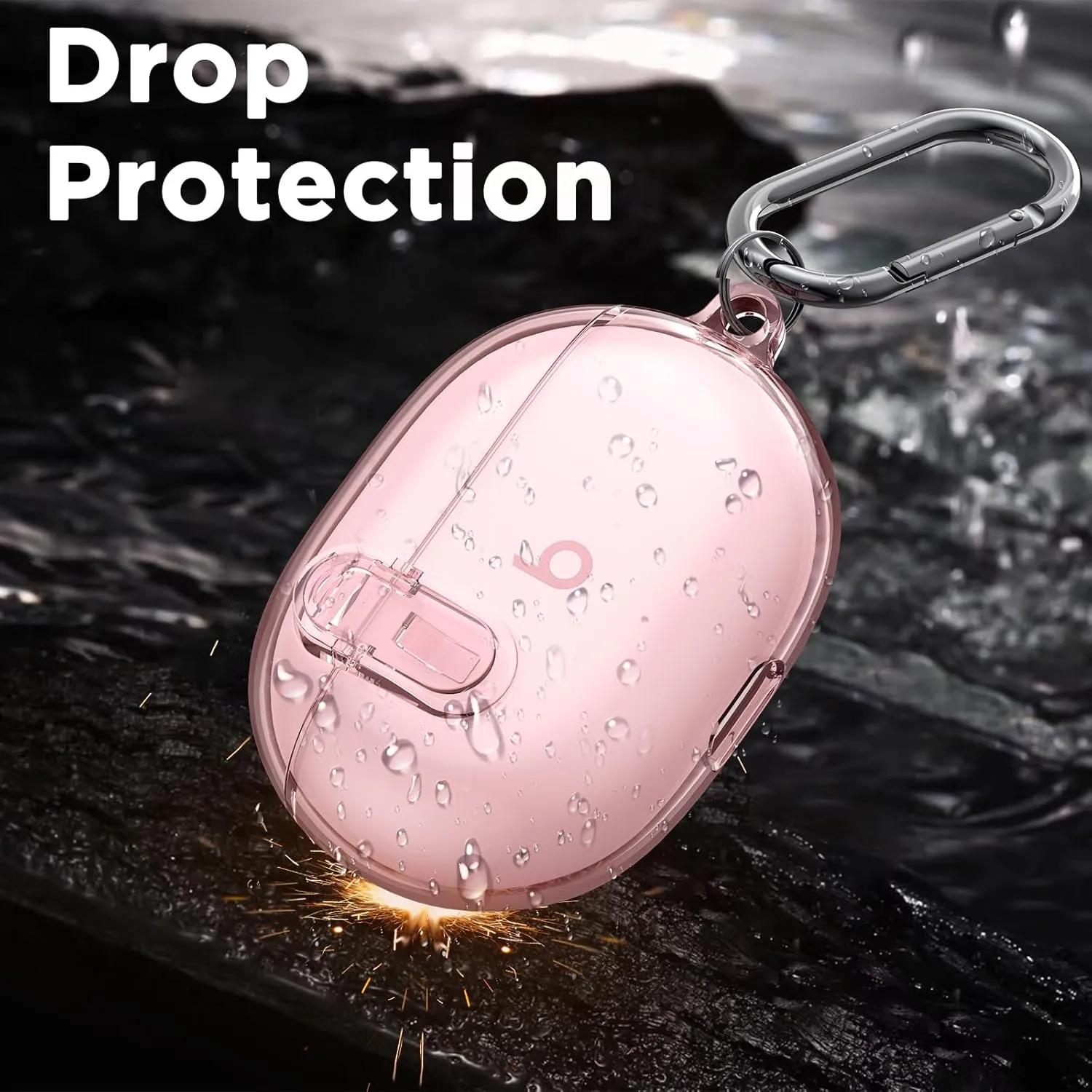 Beats Studio Buds/Studio Buds Plus Case Cover Clear 2021/2023 with Key Fob and Earbud Cleaning Kit, Secure Lock Protective Case Cover for New Beats Studio Buds  Earbuds Case (Clear Pink)
