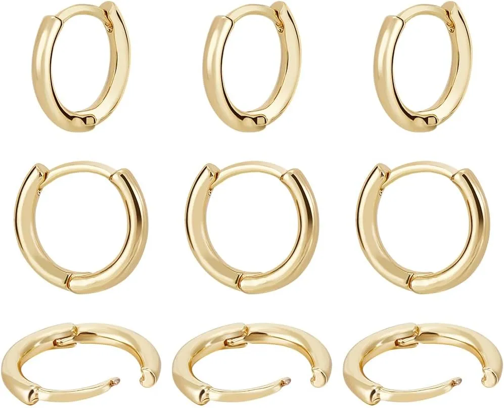 Beebeecraft 1 Box 20Pcs Huggie Hoop Earring 18K Gold Plated Cartilage Helix Lobes Hinged Sleeper Earrings 9mm for Sensitive Ears
