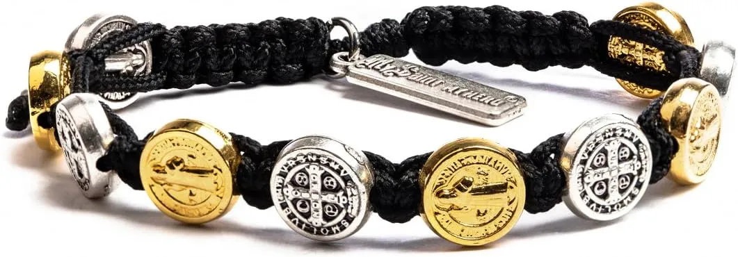Benedictine Blessing Bracelet Mixed Medals/Black Cording