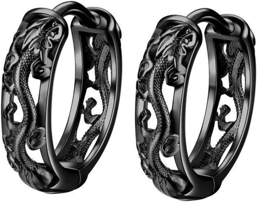 BESPORTBLE 1Pair Small Loop Earrings for Men Retro Ethnic Dragon Design Minimalist Hoop Earrings for Casual and Formal Wear Unique present for Anniversaries and Festivals
