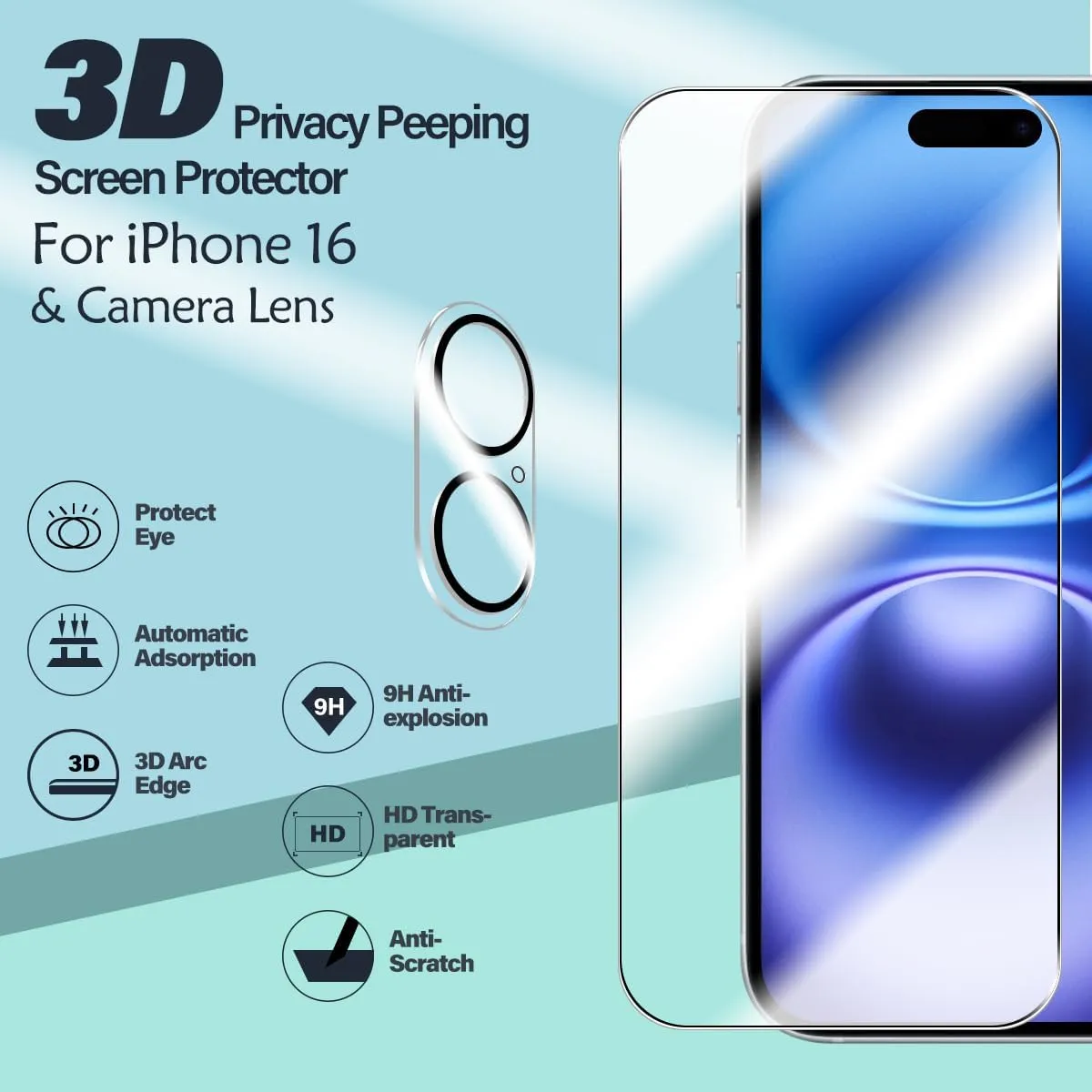 BIGFACE for iPhone 16 Screen Protector   Camera Lens Protectors, [2   2 Pack] Premium HD Tempered Glass, Anti-Bubble 3D Curved Accuracy Film for iPhone 16(6.1 Inch)