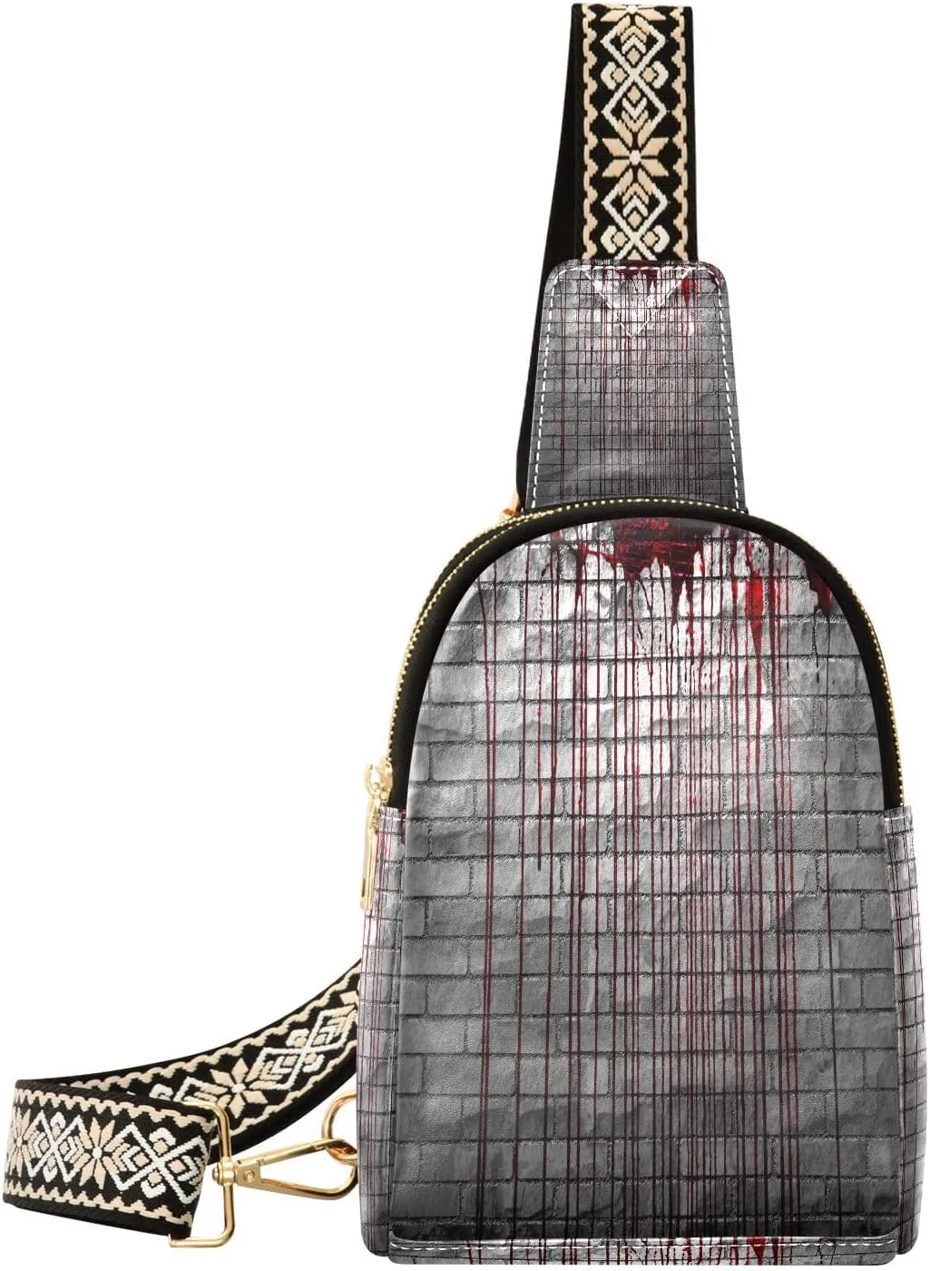 Bloody Brick Wall Fanny Pack Crossbody PC Leather Small Sling Bag for Women Horror Halloween Fashion Waist Packs Chest Bag for Travel Sports Running Hiking