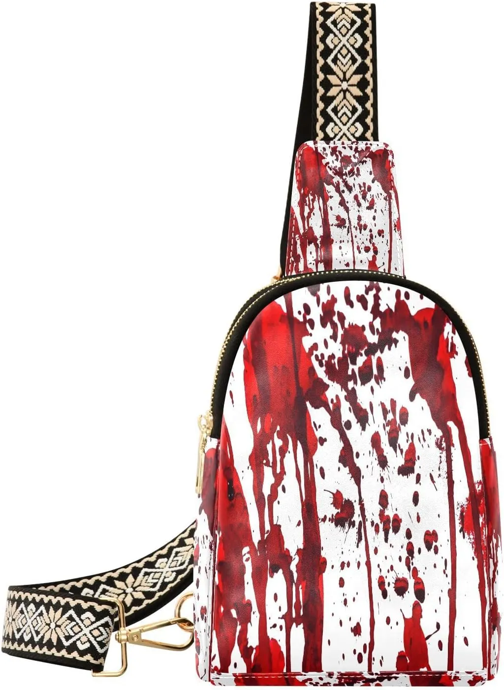 Bloody Red Halloween Fanny Pack Crossbody PC Leather Small Sling Bag for Women Scary Horror Season Fashion Waist Packs Chest Bag for Travel Sports Running Hiking