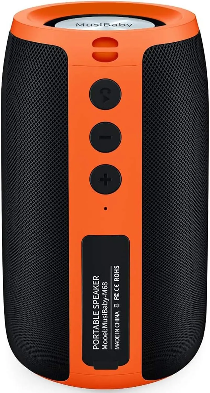 Bluetooth Speaker,MusiBaby Speakers Bluetooth Wireless,Waterproof,Outdoor,Portable Speaker with Stereo Sound,Booming Bass,Dual Pairing,Bluetooth 5.0,24H Play,Speaker for Home,Party,Travel,Gifts-Orange