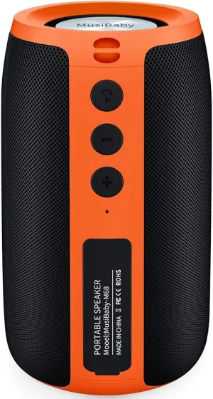 Bluetooth Speaker,MusiBaby Speakers Bluetooth Wireless,Waterproof,Outdoor,Portable Speaker with Stereo Sound,Booming Bass,Dual Pairing,Bluetooth 5.0,24H Play,Speaker for Home,Party,Travel,Gifts-Orange