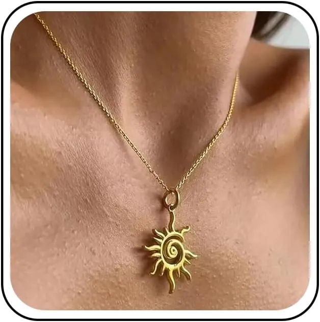 Bohemian Sunburst Choker Necklace Gold Sun Pendant Necklace Metal Spiral Sun Collar Necklace Rising Sun Chain Necklace Jewelry for Women