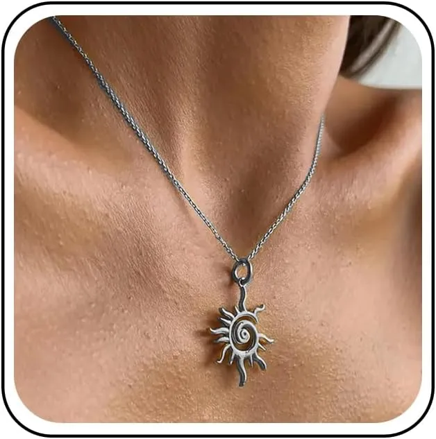 Bohemian Sunburst Choker Necklace Gold Sun Pendant Necklace Metal Spiral Sun Collar Necklace Rising Sun Chain Necklace Jewelry for Women