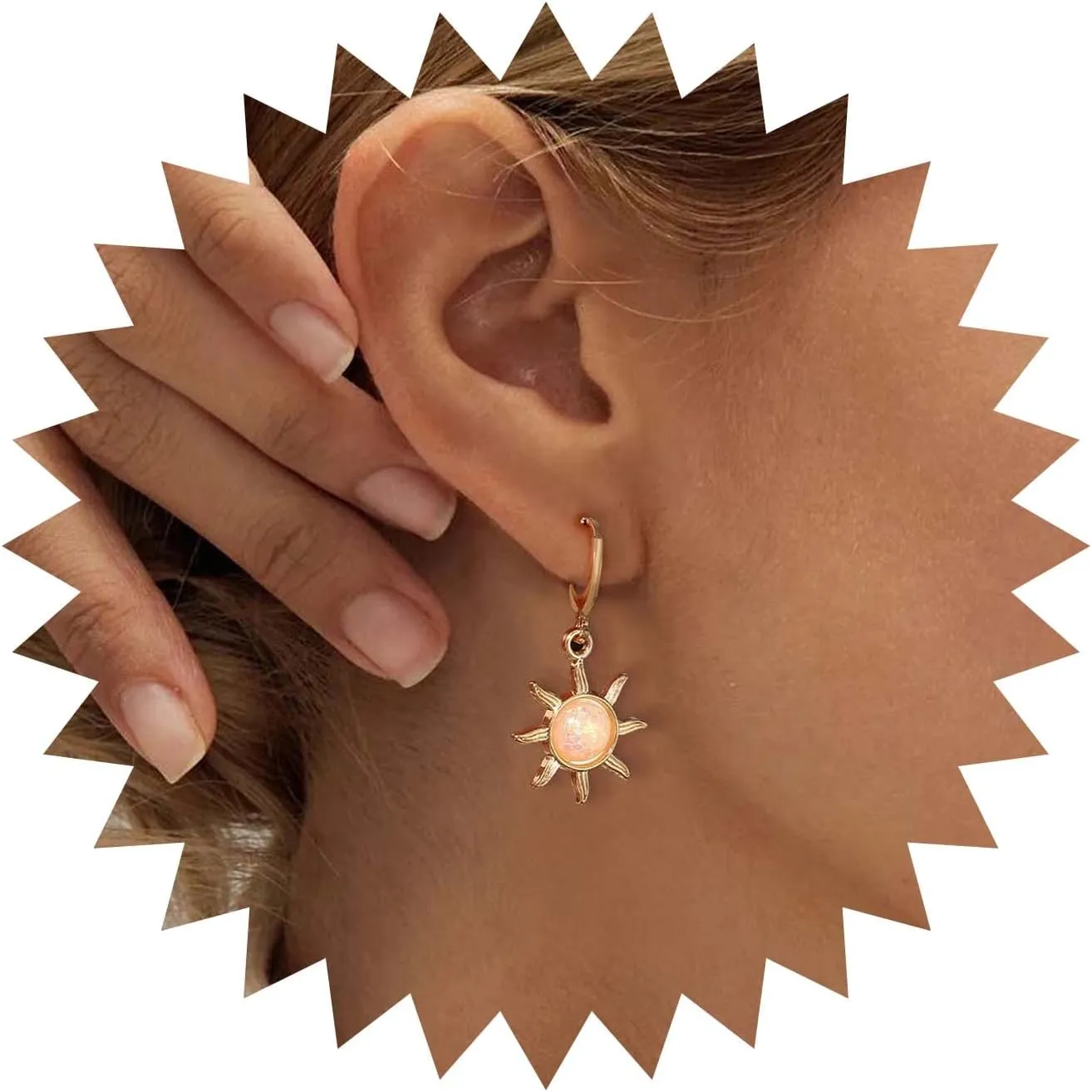 Bohemian Sunburst Dangle Earrings Gold Gemstone Sun Drop Earrings Small Sunburst Opal Hoop Earrings Minimalist Sunburst Earrings Jewelry for Women Gifts