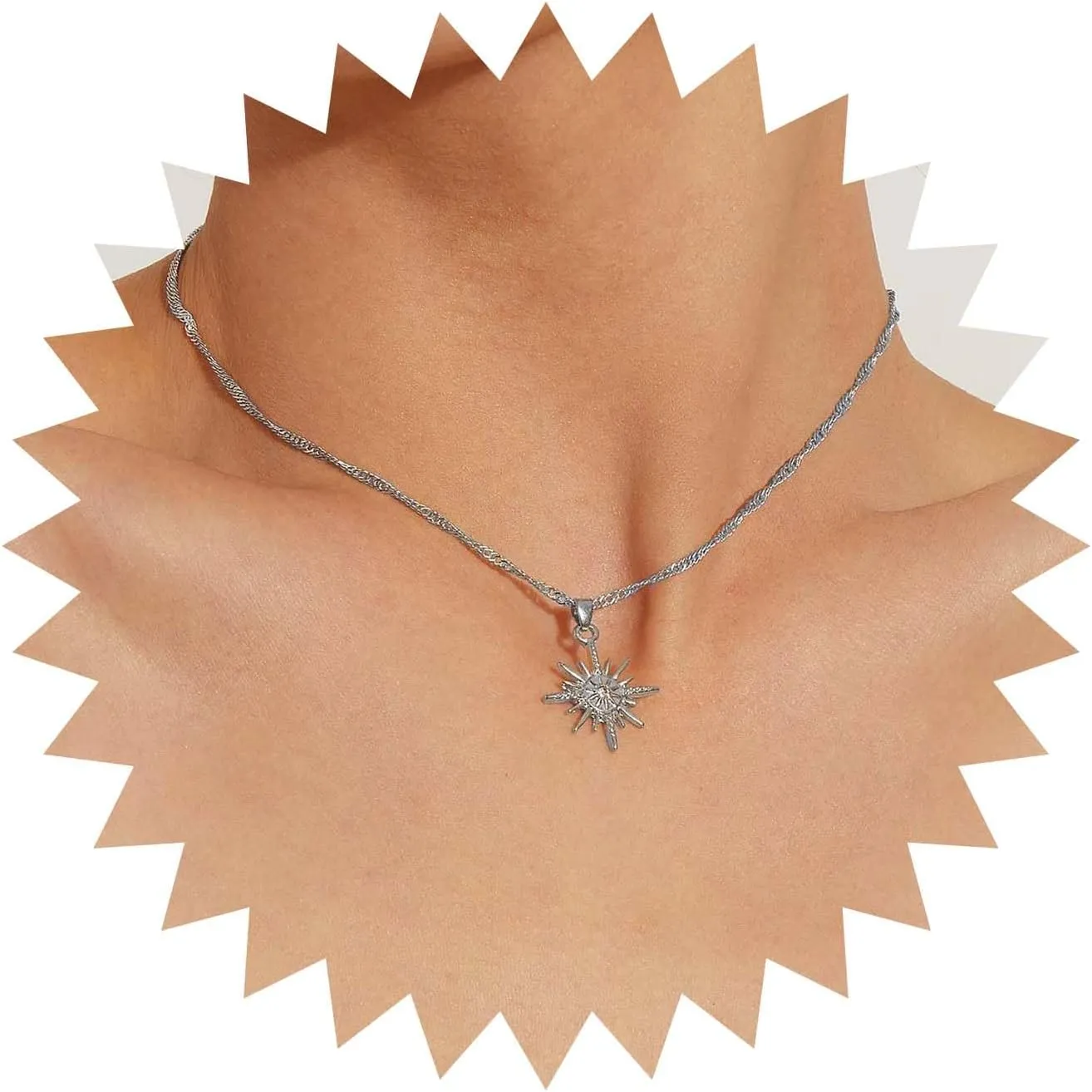 Boho Starburst Pendant Necklace Gold Northstar Choker Necklace Vintage Crystal Star Collar Necklace Rhinestone Starburst Necklace Jewelry for Women