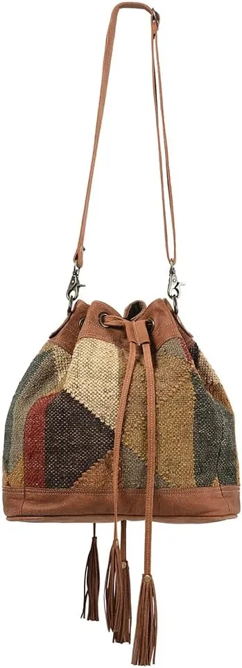 BUCKET BAG Leather and Upcycled Canvas Ladies Bag LB344