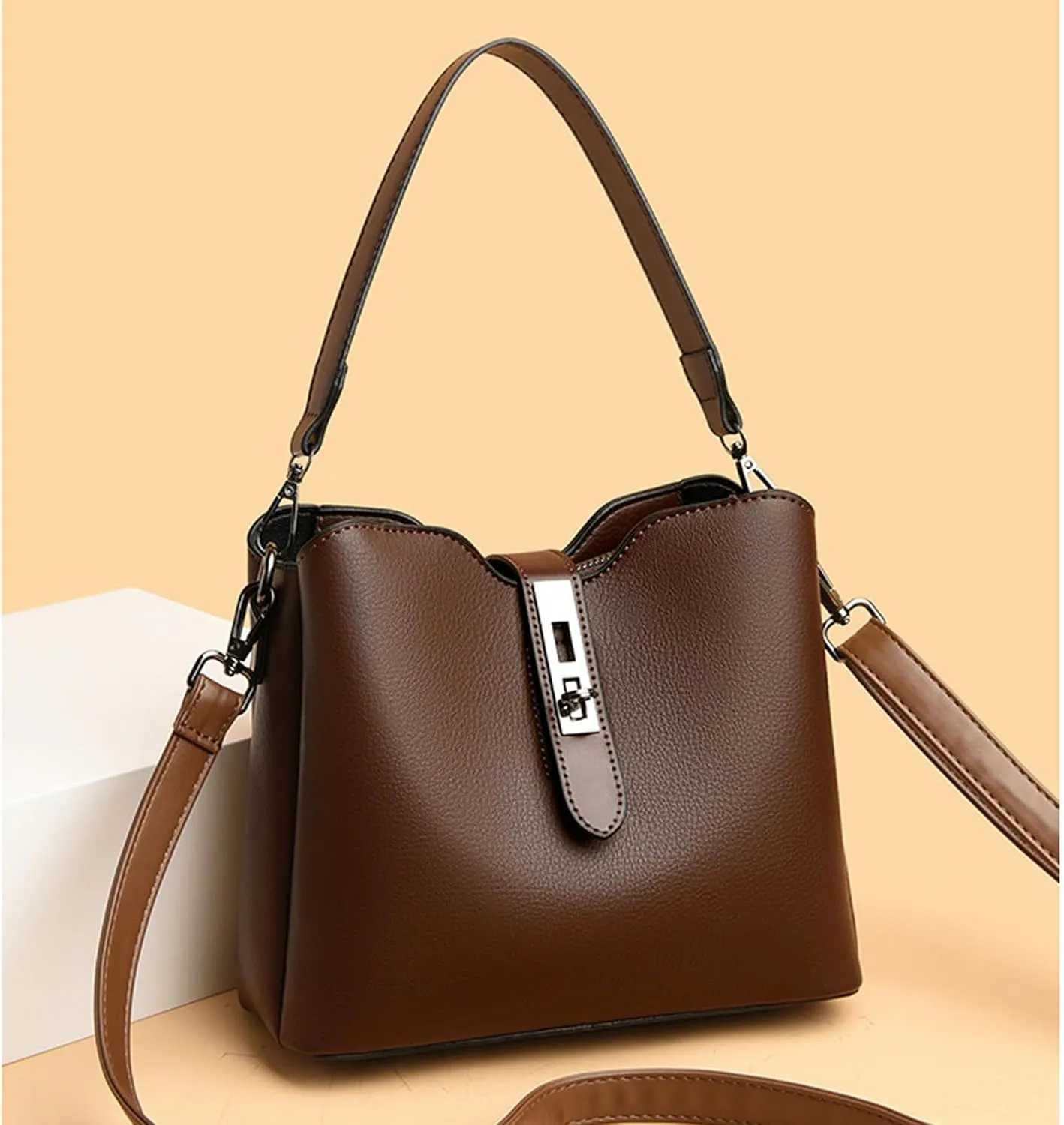 Bucket Bags for Women Vegan Leather Crossbody Bag Trendy Bucket Purses Vintage Shoulder Hobo Tote Handbag