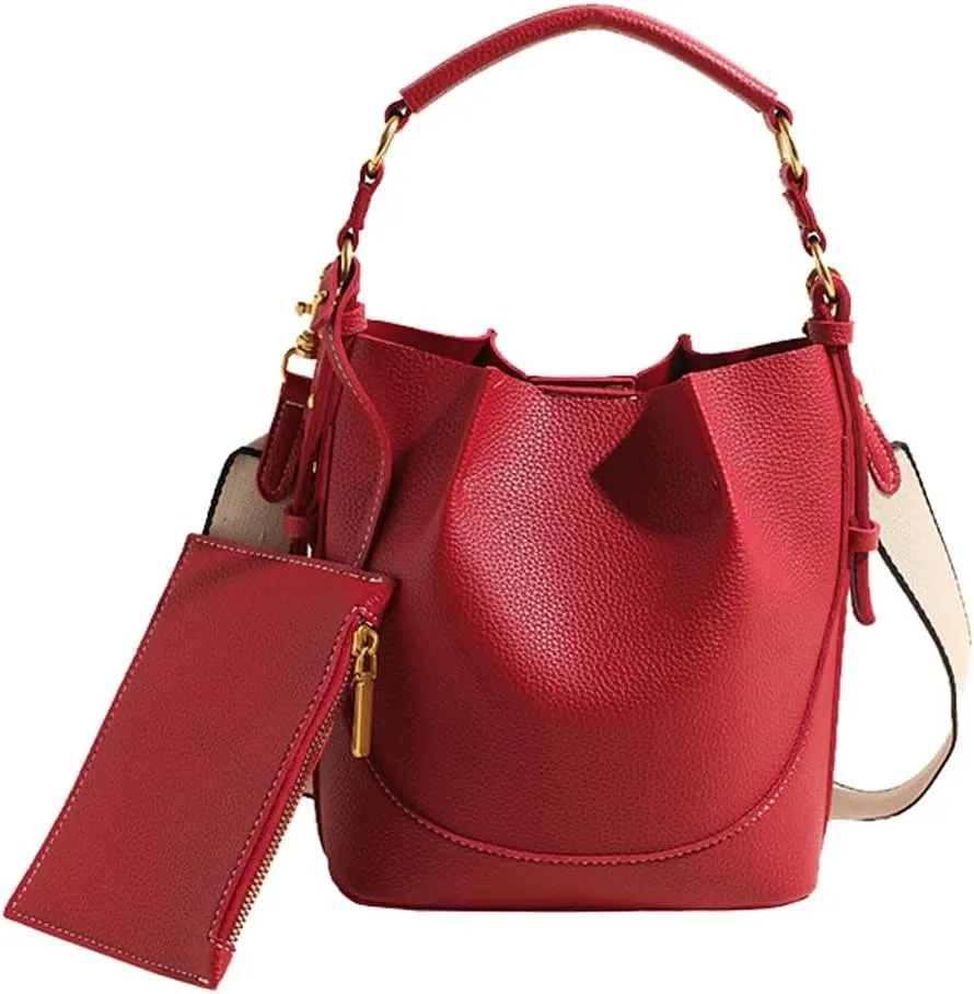 Bucket Bags Women 2025 Trendy Retro Shoulder Crossbody Purse Satchel Top-Handle Hobo Handbags Removeable Strap 2 PCS
