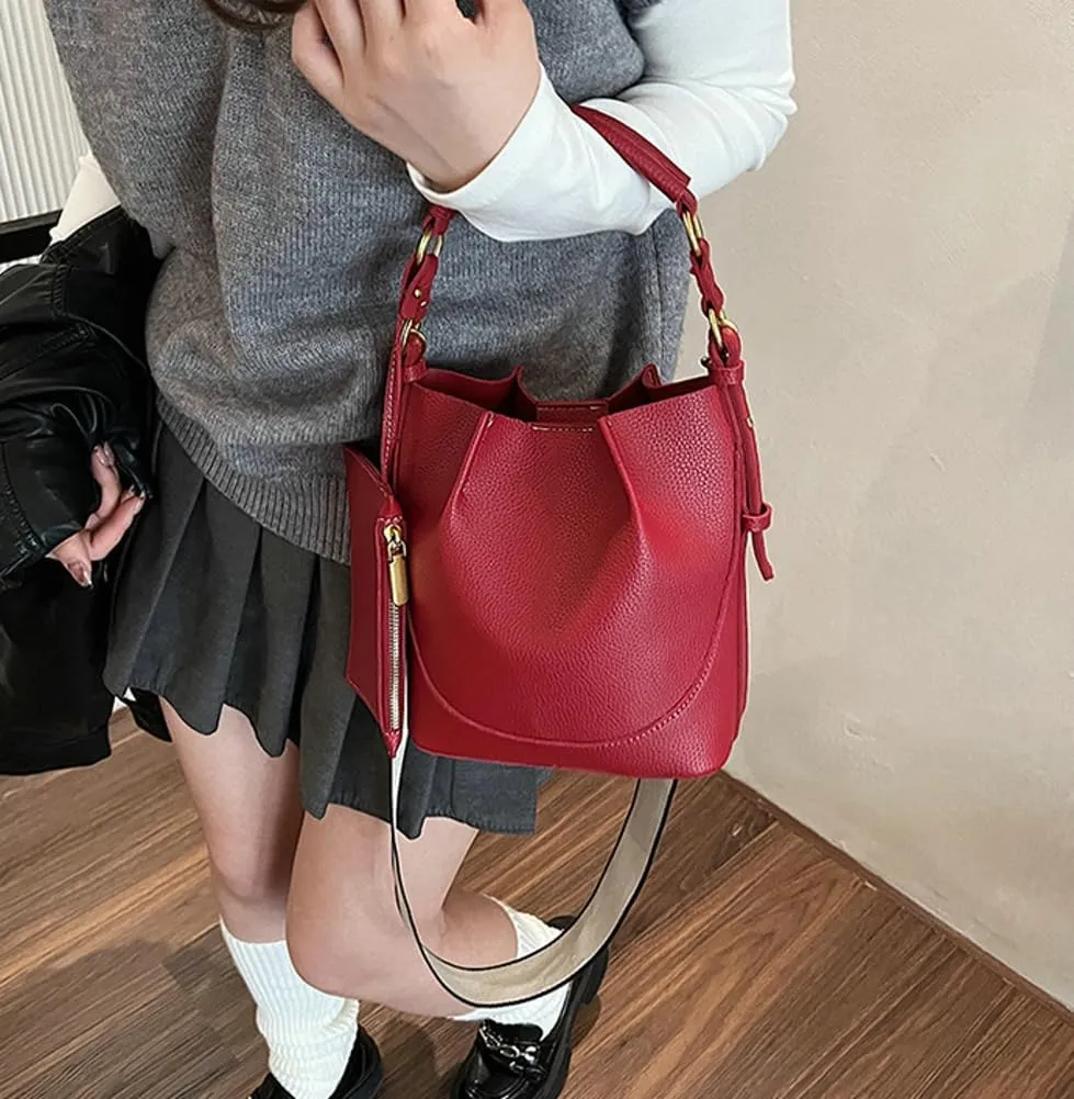 Bucket Bags Women 2025 Trendy Retro Shoulder Crossbody Purse Satchel Top-Handle Hobo Handbags Removeable Strap 2 PCS