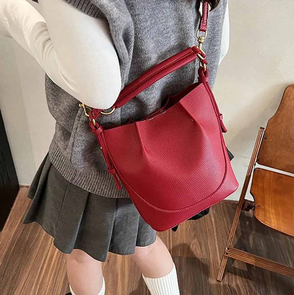Bucket Bags Women 2025 Trendy Retro Shoulder Crossbody Purse Satchel Top-Handle Hobo Handbags Removeable Strap 2 PCS