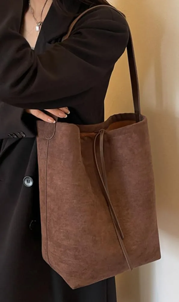 Bucket Suede Hobo Bags for Women Vegan Leather Handbag Bucket Shoulder Bag Purse Tote Handbag Fashion Designer Bag