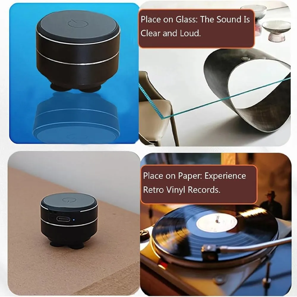 Buzzgo Speaker Mini Magnetic Buzz go Echo Portable Bluetooth Speakers Black Technology Bone Conduction Speaker Wireless Desktop with Suction Cup with Sticker(Black Silver)