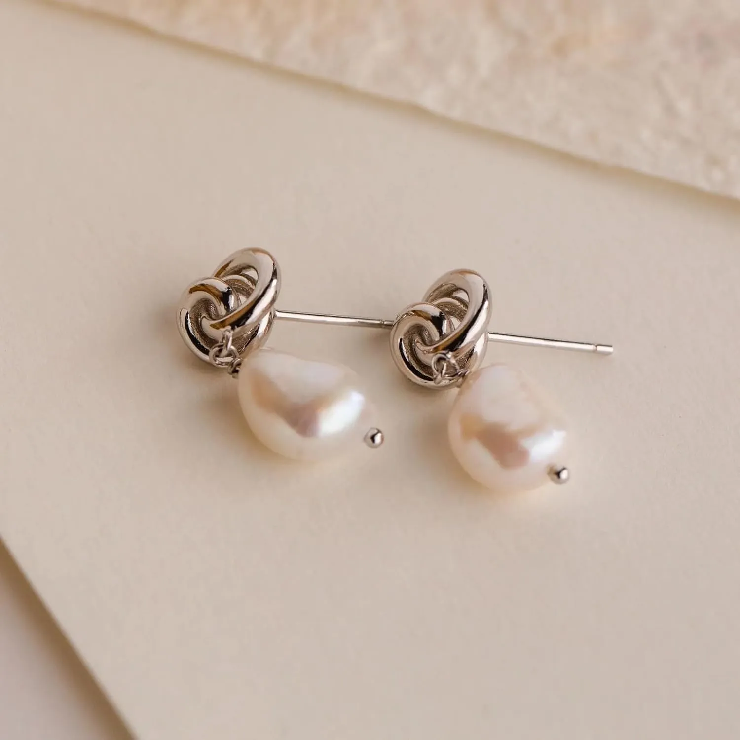 CAITLYNMINIMALIST 18K Gold Sterling Silver Dainty Knot | Pave Bow Dainty Drop Dangling Fresh Water Pearl Stud Earrings for Women Gift for Her