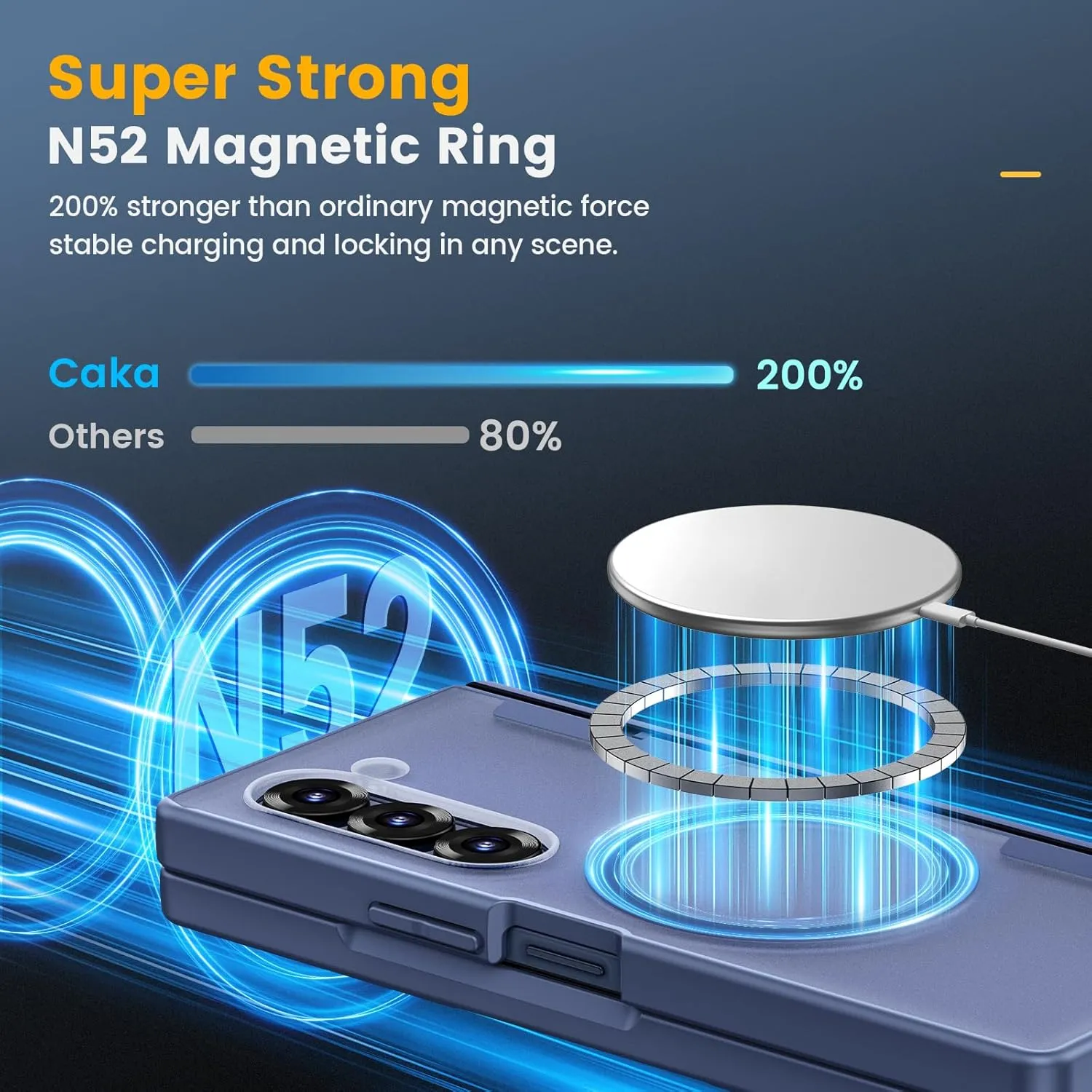 Caka for Samsung Galaxy Z Fold 5 Case [Thinner S Pen Holder Slot] [Magnetic Charging] [Hinge Protection] [Built-in Screen Protector] Translucent Hard Shockproof Magnet Phone Cover for Fold5 - Blue
