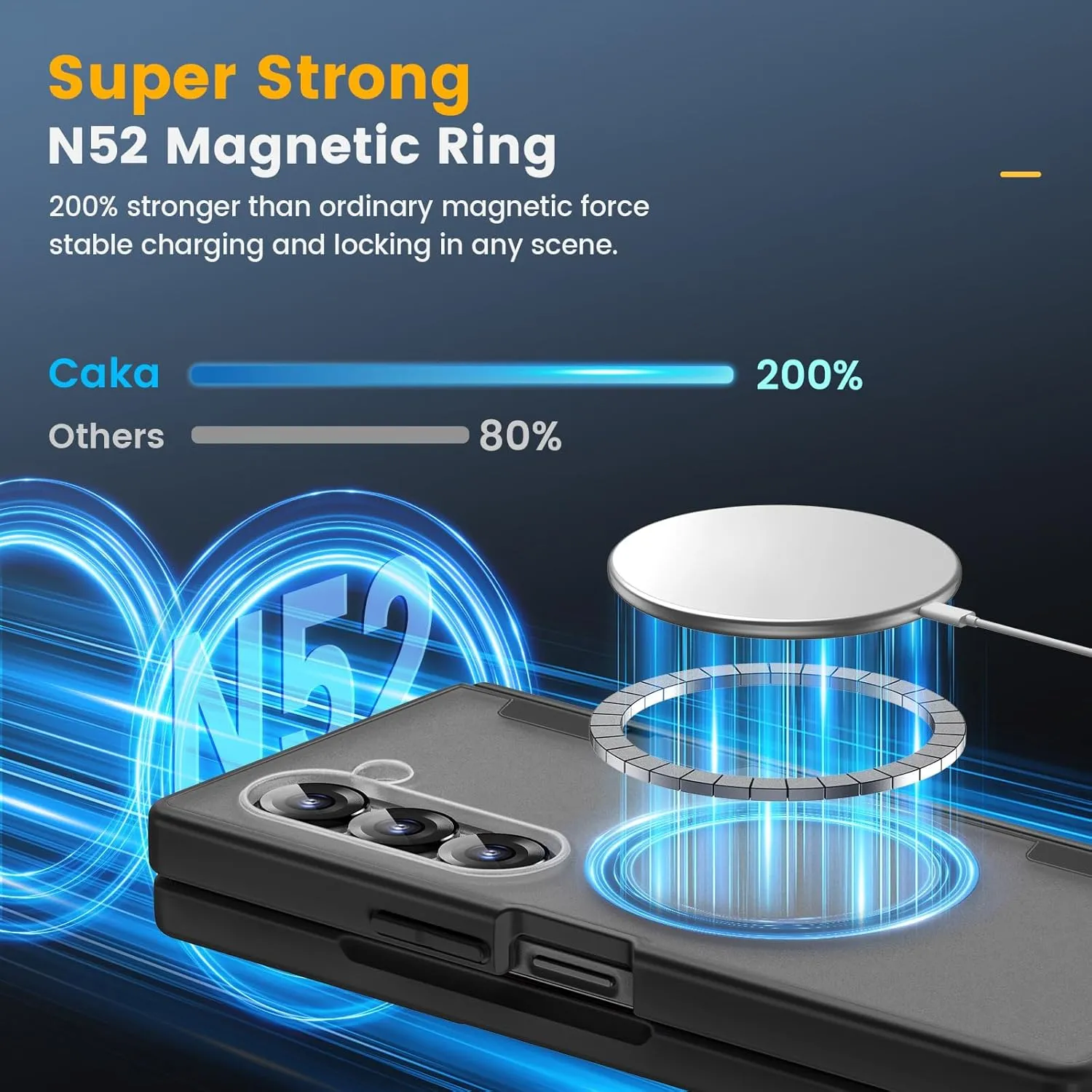 Caka for Samsung Galaxy Z Fold 6 Case [Magnetic Charging] [Hinge Protection] [Built-in HD Screen Protector] Translucent Hard Shockproof Magnet Phone Cover for Fold6 - Black