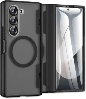 Caka for Samsung Galaxy Z Fold 6 Case [Magnetic Charging] [Hinge Protection] [Built-in HD Screen Protector] Translucent Hard Shockproof Magnet Phone Cover for Fold6 - Black