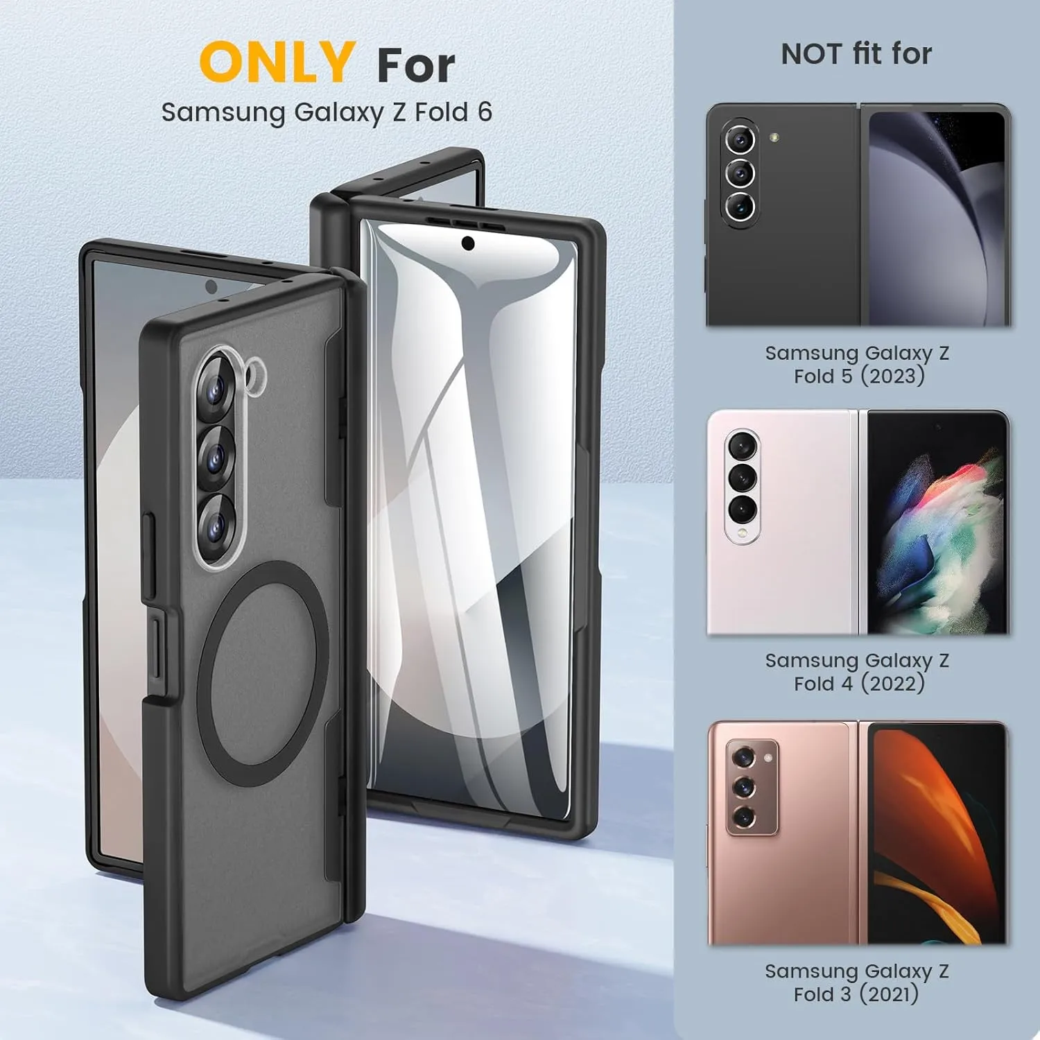Caka for Samsung Galaxy Z Fold 6 Case [Magnetic Charging] [Hinge Protection] [Built-in HD Screen Protector] Translucent Hard Shockproof Magnet Phone Cover for Fold6 - Black