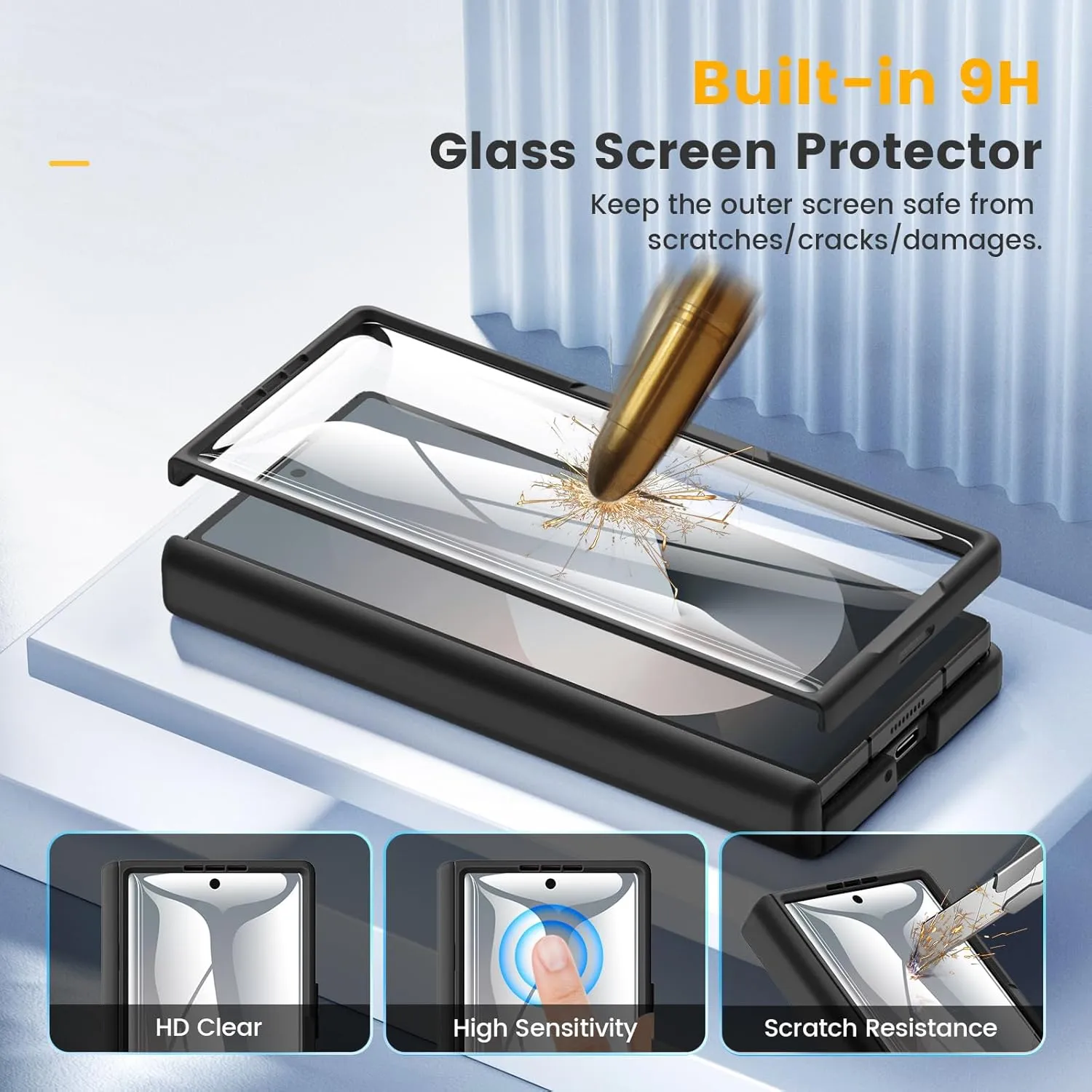 Caka for Samsung Galaxy Z Fold 6 Case [Magnetic Charging] [Hinge Protection] [Built-in HD Screen Protector] Translucent Hard Shockproof Magnet Phone Cover for Fold6 - Black