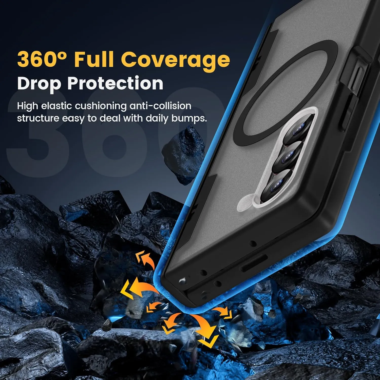 Caka for Samsung Galaxy Z Fold 6 Case [Magnetic Charging] [Hinge Protection] [Built-in HD Screen Protector] Translucent Hard Shockproof Magnet Phone Cover for Fold6 - Black