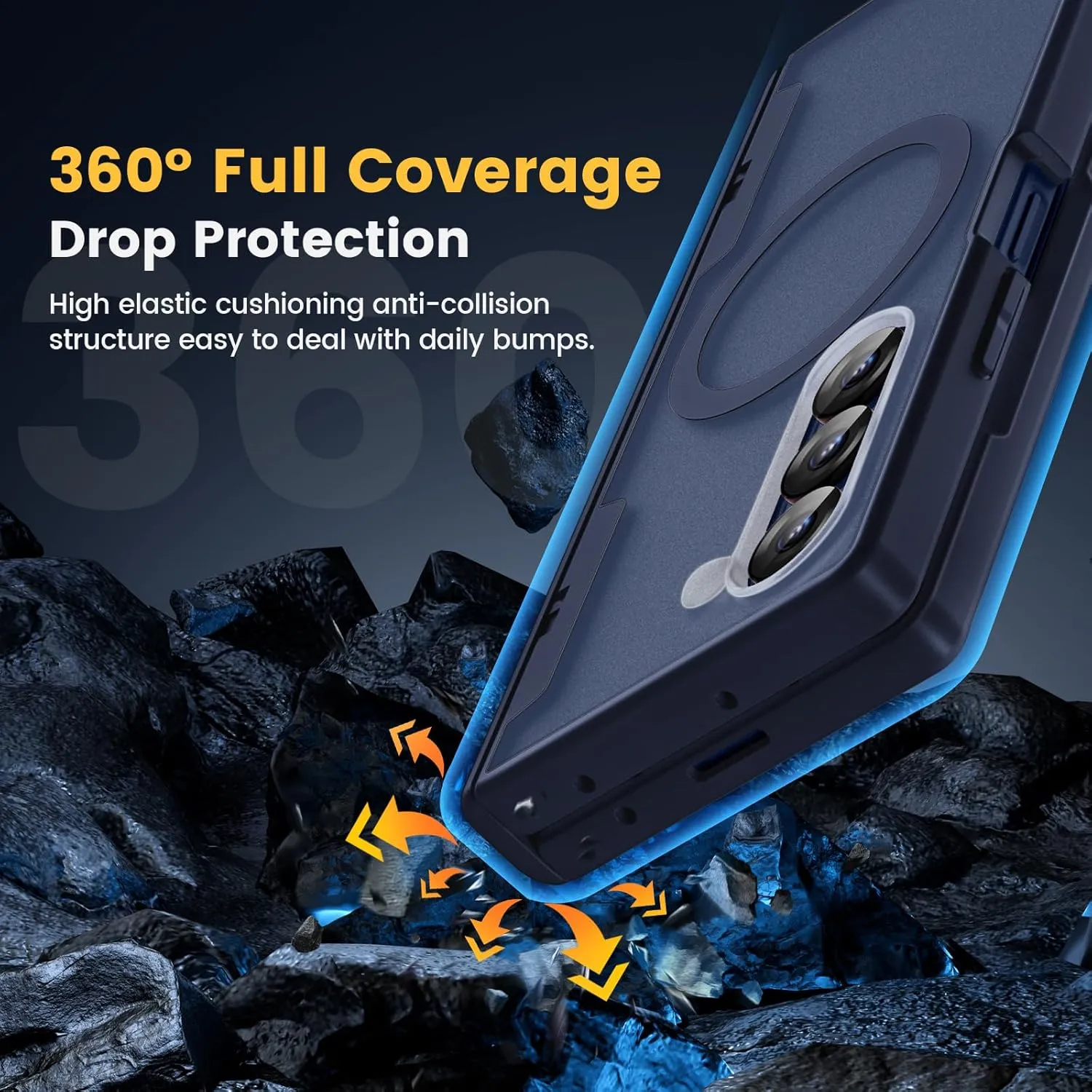 Caka for Samsung Galaxy Z Fold 6 Case [Magnetic Charging] [Hinge Protection] [Built-in HD Screen Protector] Translucent Hard Shockproof Magnet Phone Cover for Fold6 - Blue