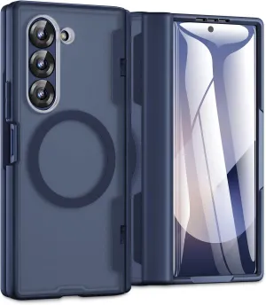 Caka for Samsung Galaxy Z Fold 6 Case [Magnetic Charging] [Hinge Protection] [Built-in HD Screen Protector] Translucent Hard Shockproof Magnet Phone Cover for Fold6 - Blue