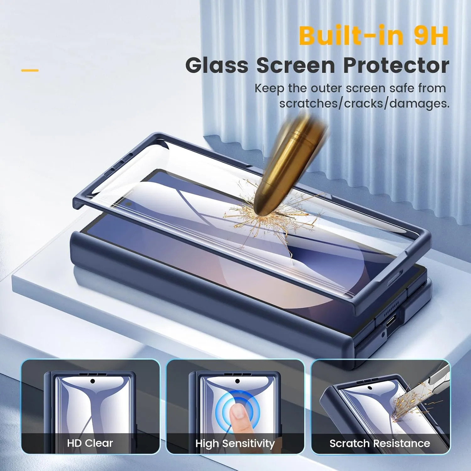 Caka for Samsung Galaxy Z Fold 6 Case [Magnetic Charging] [Hinge Protection] [Built-in HD Screen Protector] Translucent Hard Shockproof Magnet Phone Cover for Fold6 - Blue