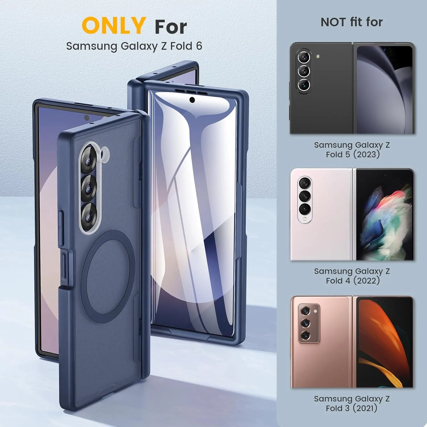 Caka for Samsung Galaxy Z Fold 6 Case [Magnetic Charging] [Hinge Protection] [Built-in HD Screen Protector] Translucent Hard Shockproof Magnet Phone Cover for Fold6 - Blue