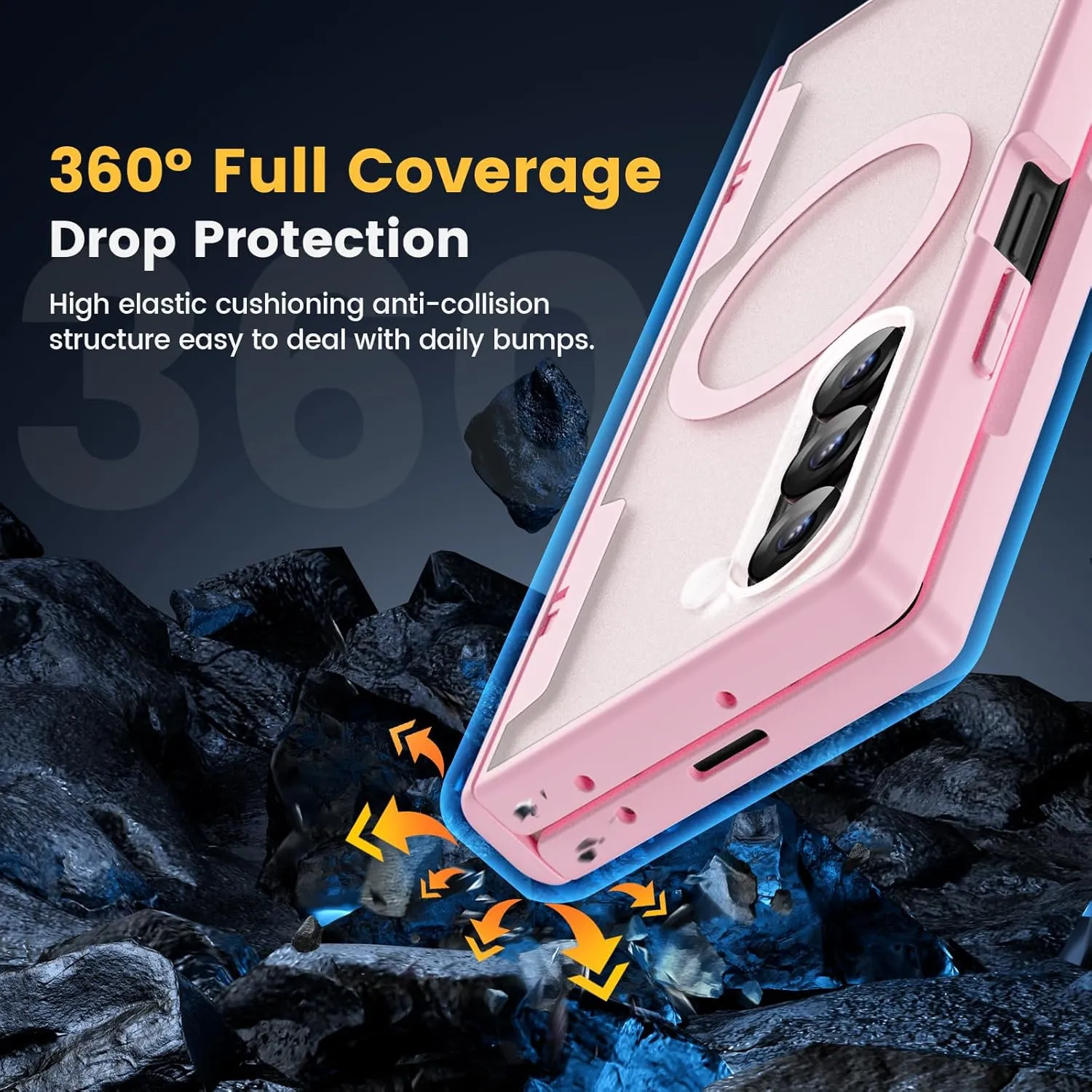 Caka for Samsung Galaxy Z Fold 6 Case [Magnetic Charging] [Hinge Protection] [Built-in HD Screen Protector] Translucent Hard Shockproof Magnet Phone Cover for Fold6 - Pink