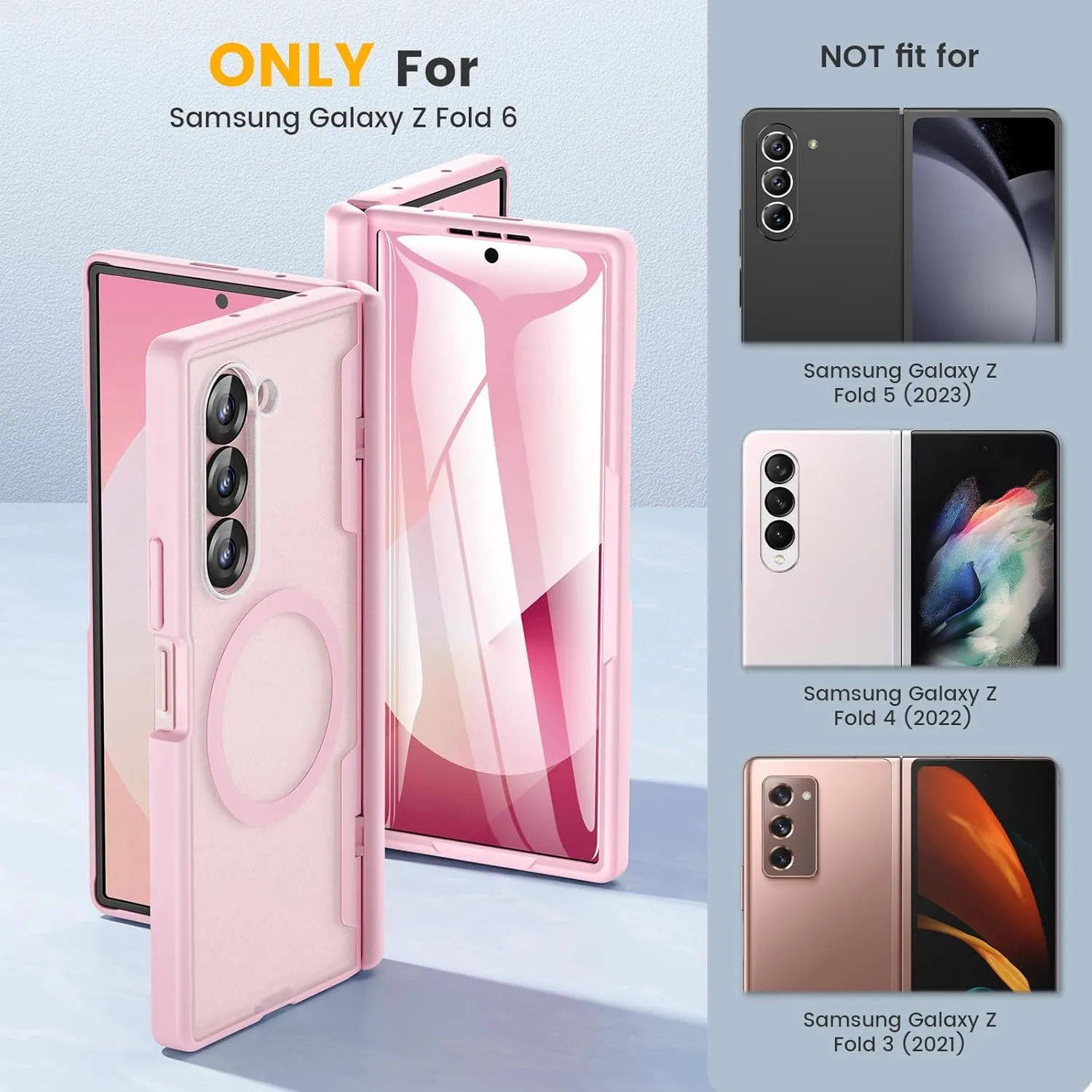 Caka for Samsung Galaxy Z Fold 6 Case [Magnetic Charging] [Hinge Protection] [Built-in HD Screen Protector] Translucent Hard Shockproof Magnet Phone Cover for Fold6 - Pink