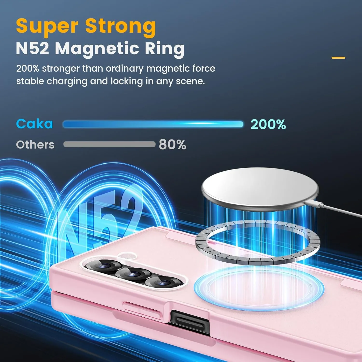 Caka for Samsung Galaxy Z Fold 6 Case [Magnetic Charging] [Hinge Protection] [Built-in HD Screen Protector] Translucent Hard Shockproof Magnet Phone Cover for Fold6 - Pink