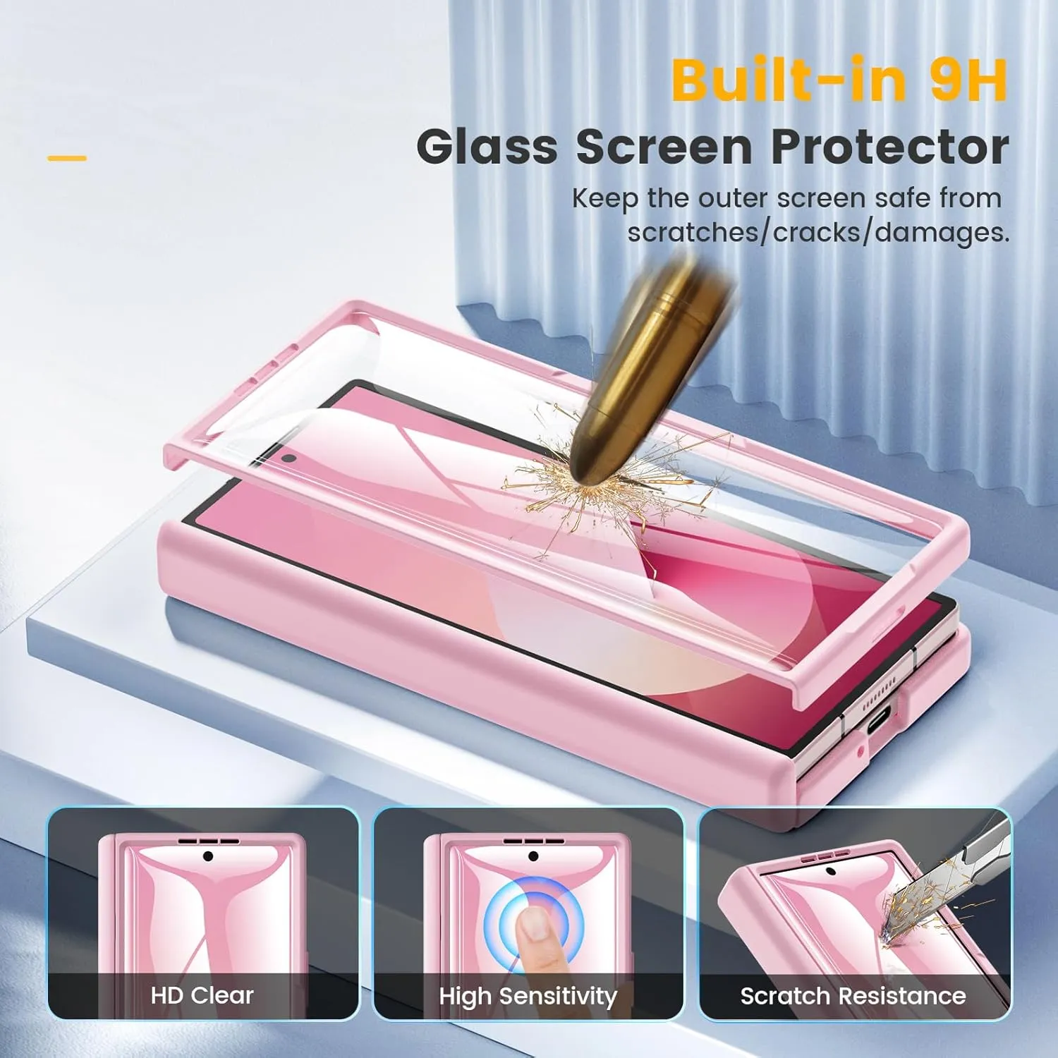 Caka for Samsung Galaxy Z Fold 6 Case [Magnetic Charging] [Hinge Protection] [Built-in HD Screen Protector] Translucent Hard Shockproof Magnet Phone Cover for Fold6 - Pink
