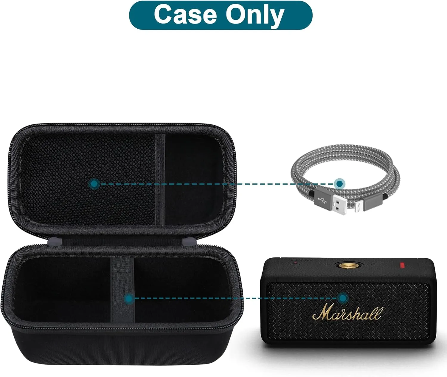 Canboc Carrying Case for Marshall Emberton II/Marshall Emberton III Portable Bluetooth Speaker, Mesh Pocket fits Charging Cable, Black  Black (Case Only)