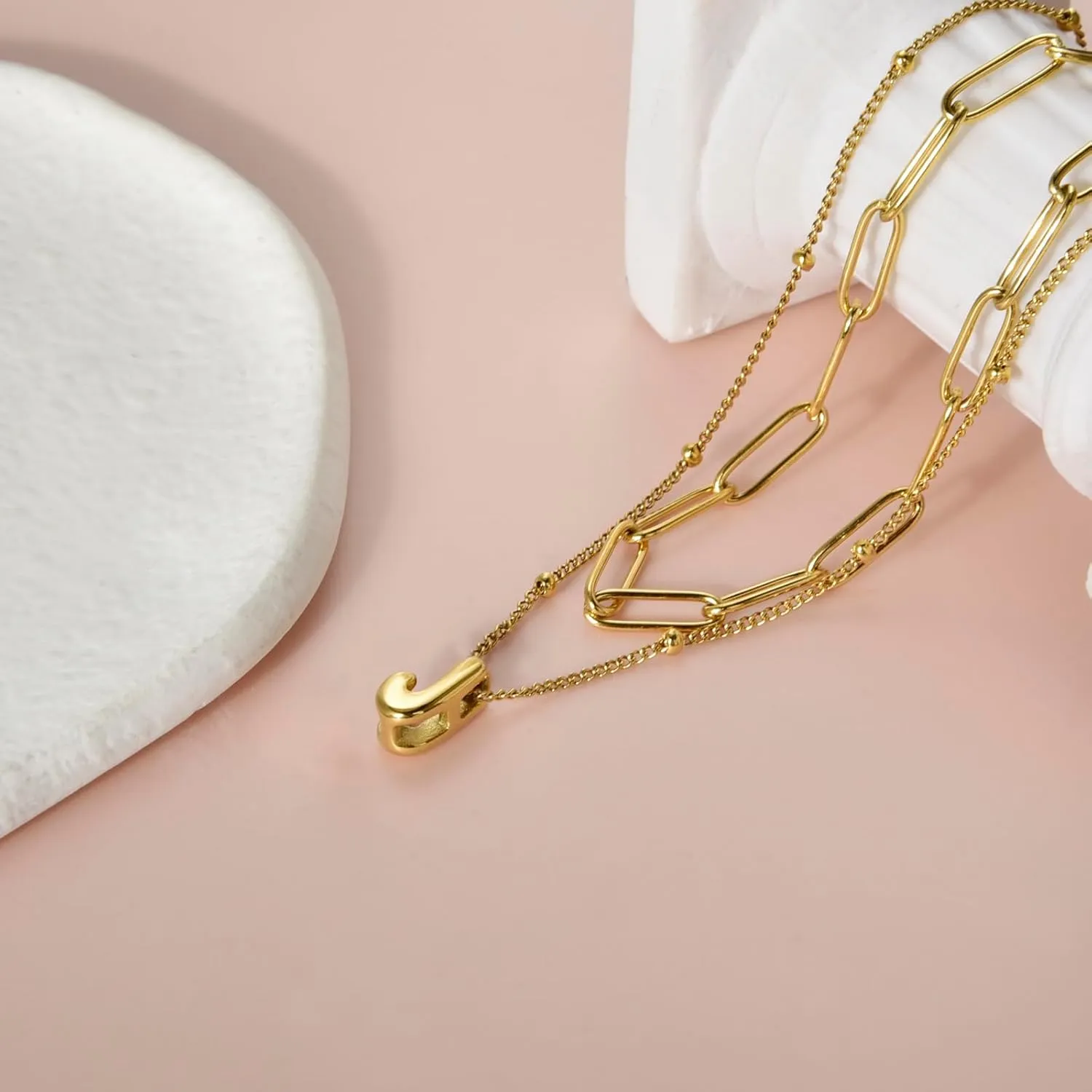CANDYFANCY Bubble Initial Necklaces for Women 18K Gold Plated Letter Necklace Dainty Alphabet Layered Necklace Personalized Initial Choker papercilp Necklaces for Teen Girls Trendy Jewelry Gifts