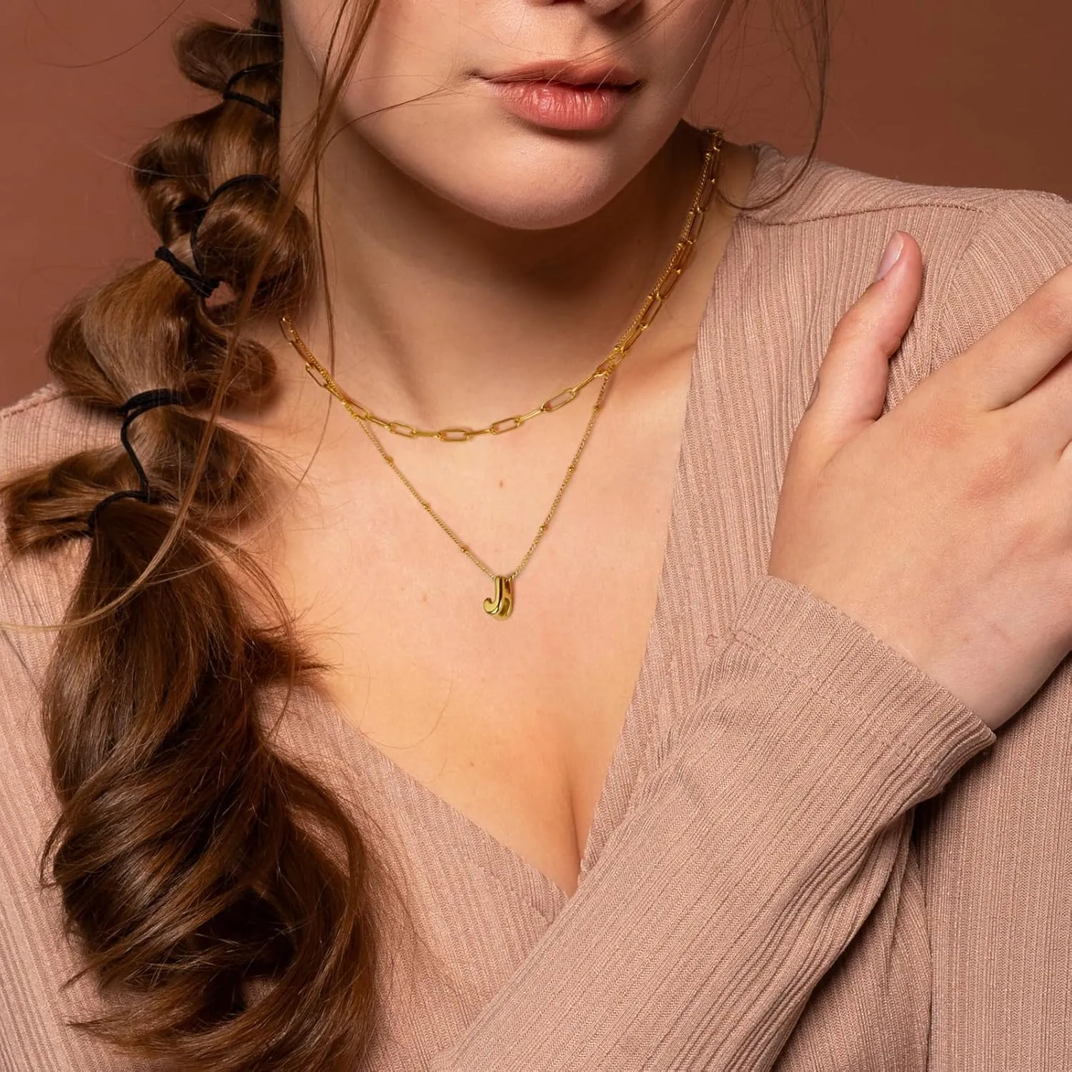 CANDYFANCY Bubble Initial Necklaces for Women 18K Gold Plated Letter Necklace Dainty Alphabet Layered Necklace Personalized Initial Choker papercilp Necklaces for Teen Girls Trendy Jewelry Gifts