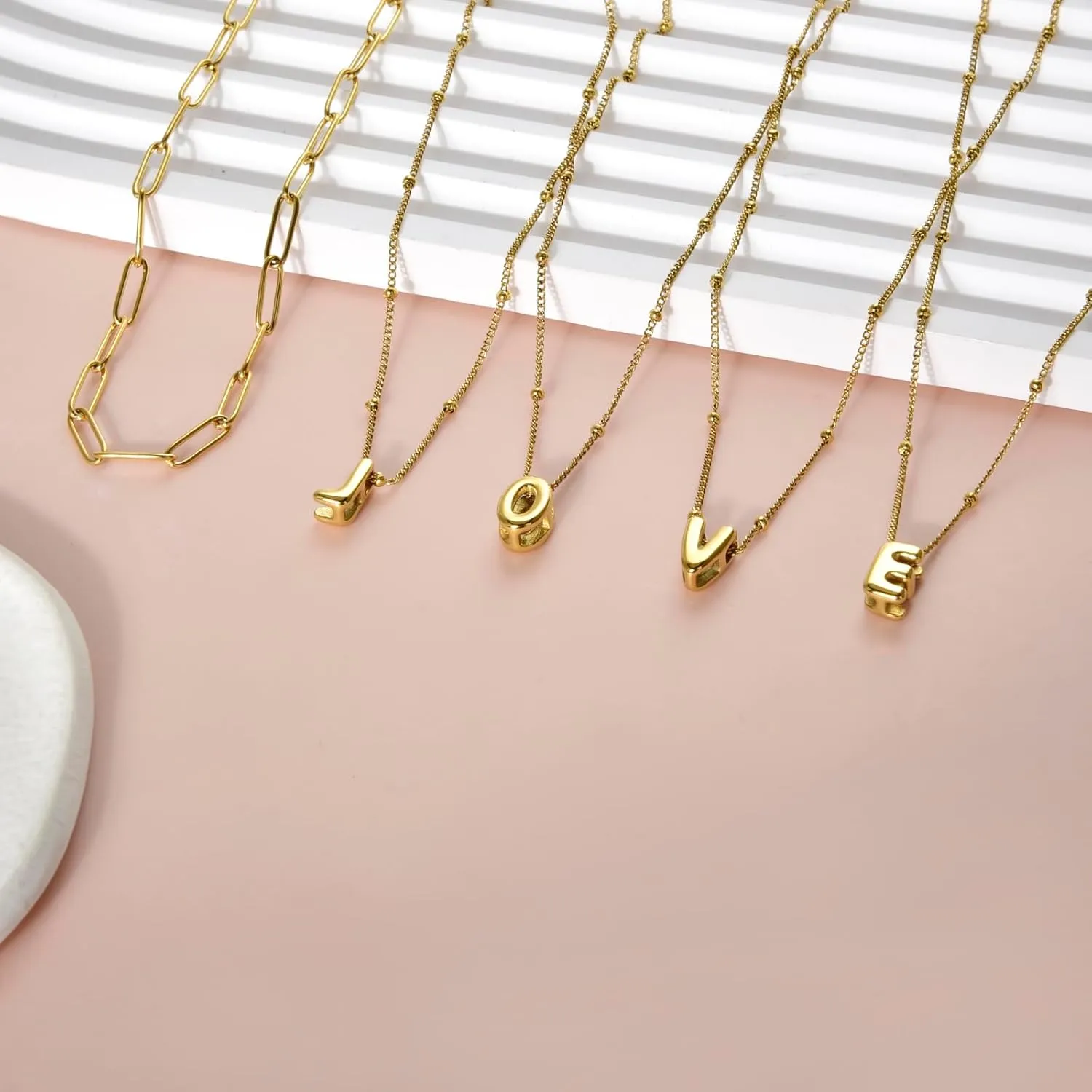 CANDYFANCY Bubble Initial Necklaces for Women 18K Gold Plated Letter Necklace Dainty Alphabet Layered Necklace Personalized Initial Choker papercilp Necklaces for Teen Girls Trendy Jewelry Gifts