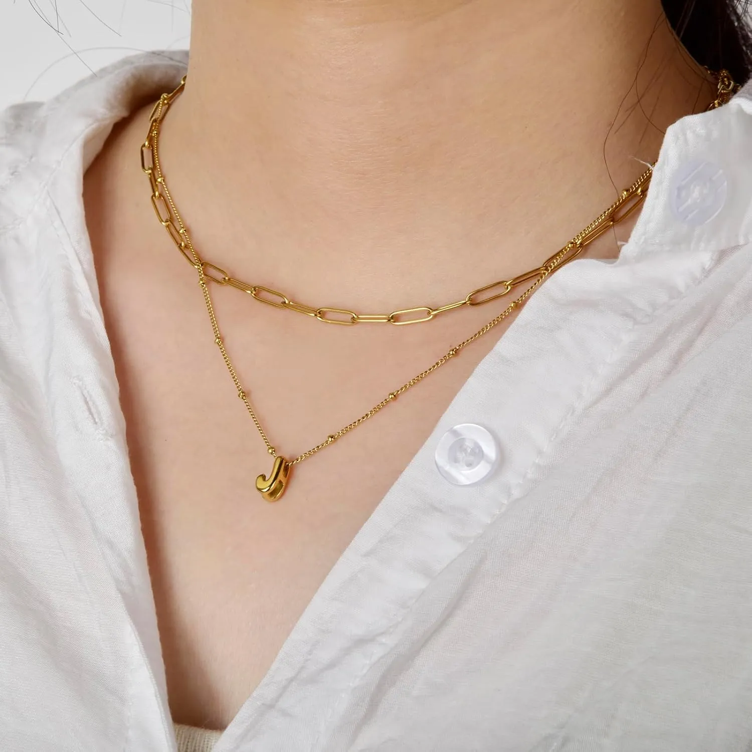 CANDYFANCY Bubble Initial Necklaces for Women 18K Gold Plated Letter Necklace Dainty Alphabet Layered Necklace Personalized Initial Choker papercilp Necklaces for Teen Girls Trendy Jewelry Gifts