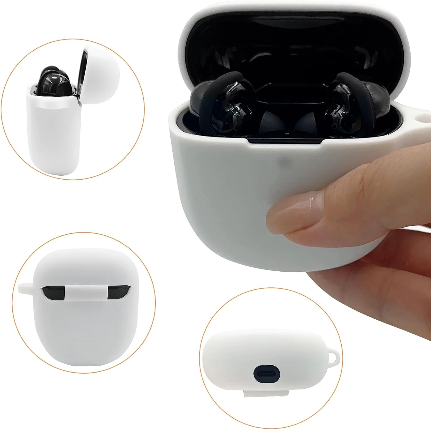 Case Cover Compatible with Bose QuietComfort Earbuds II, Protective Silicone Exterior, Bose Wireless Bluetooth Case Cover,Soft Skin Sleeve with Bracelet Keychain for Convenient Carrying (White)