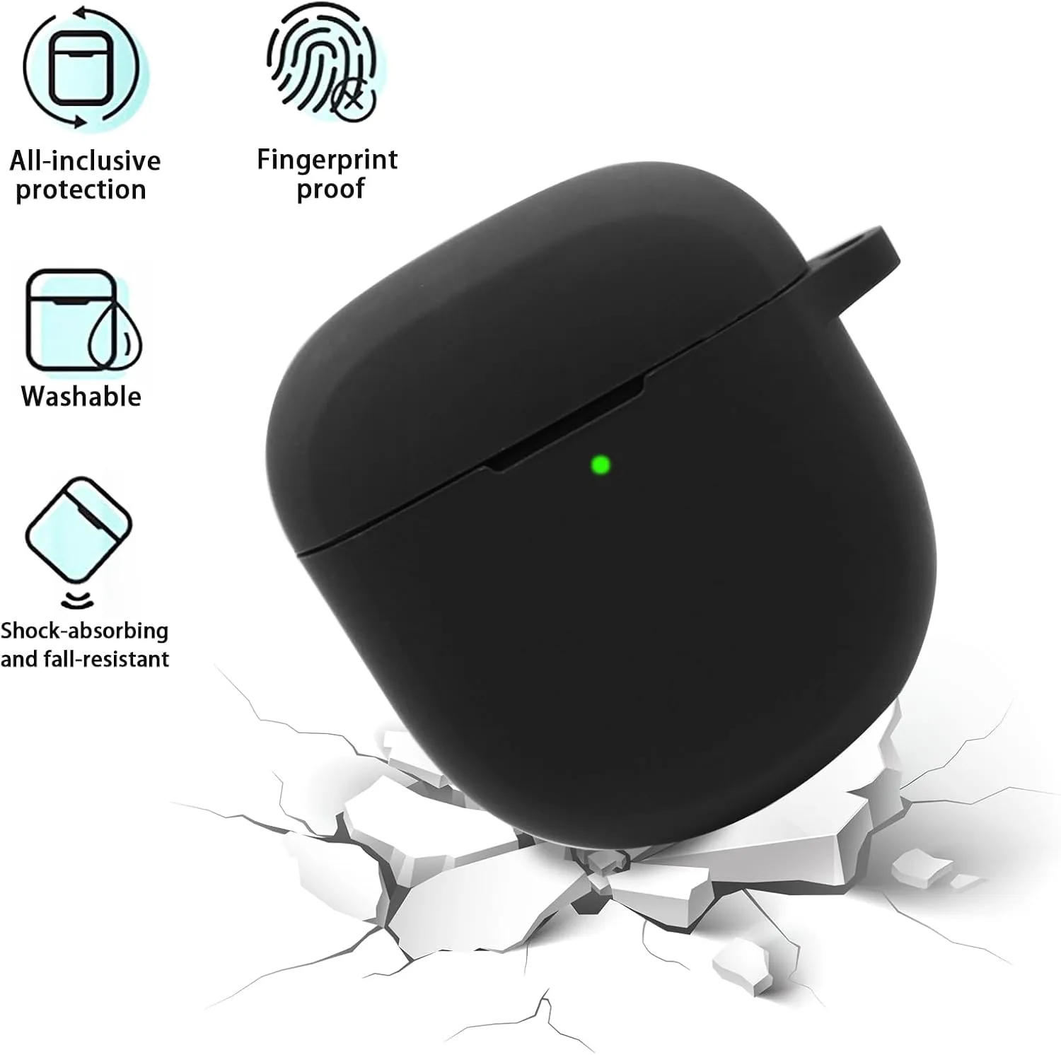 Case Cover Compatible with QuietComfort Earbuds II, Protective Silicone Exterior, Bose Wireless Bluetooth Case Cover,Soft Skin Sleeve with Bracelet Keychain for Convenient Carrying (Black)
