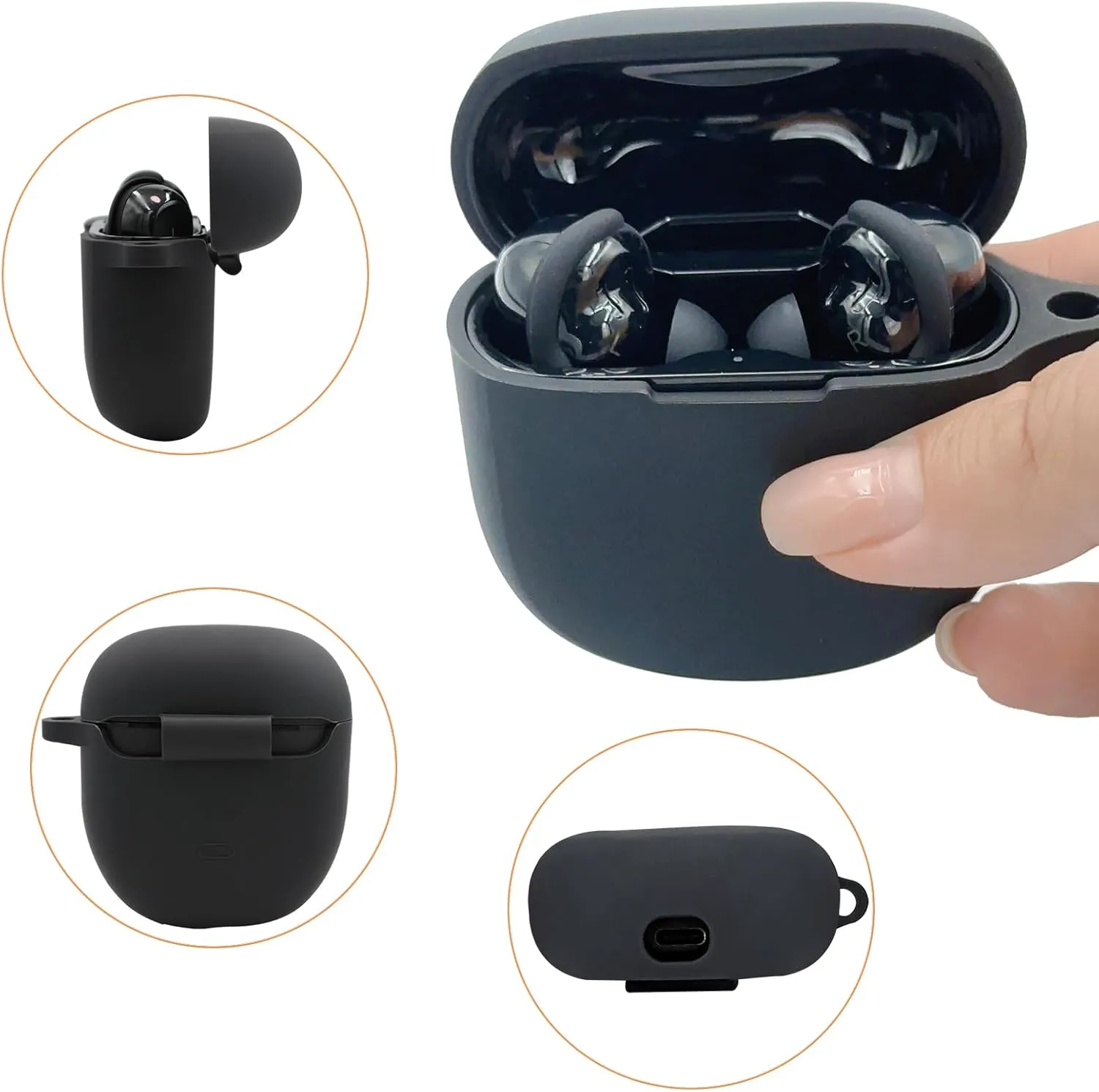 Case Cover Compatible with QuietComfort Earbuds II, Protective Silicone Exterior, Bose Wireless Bluetooth Case Cover,Soft Skin Sleeve with Bracelet Keychain for Convenient Carrying (Black)