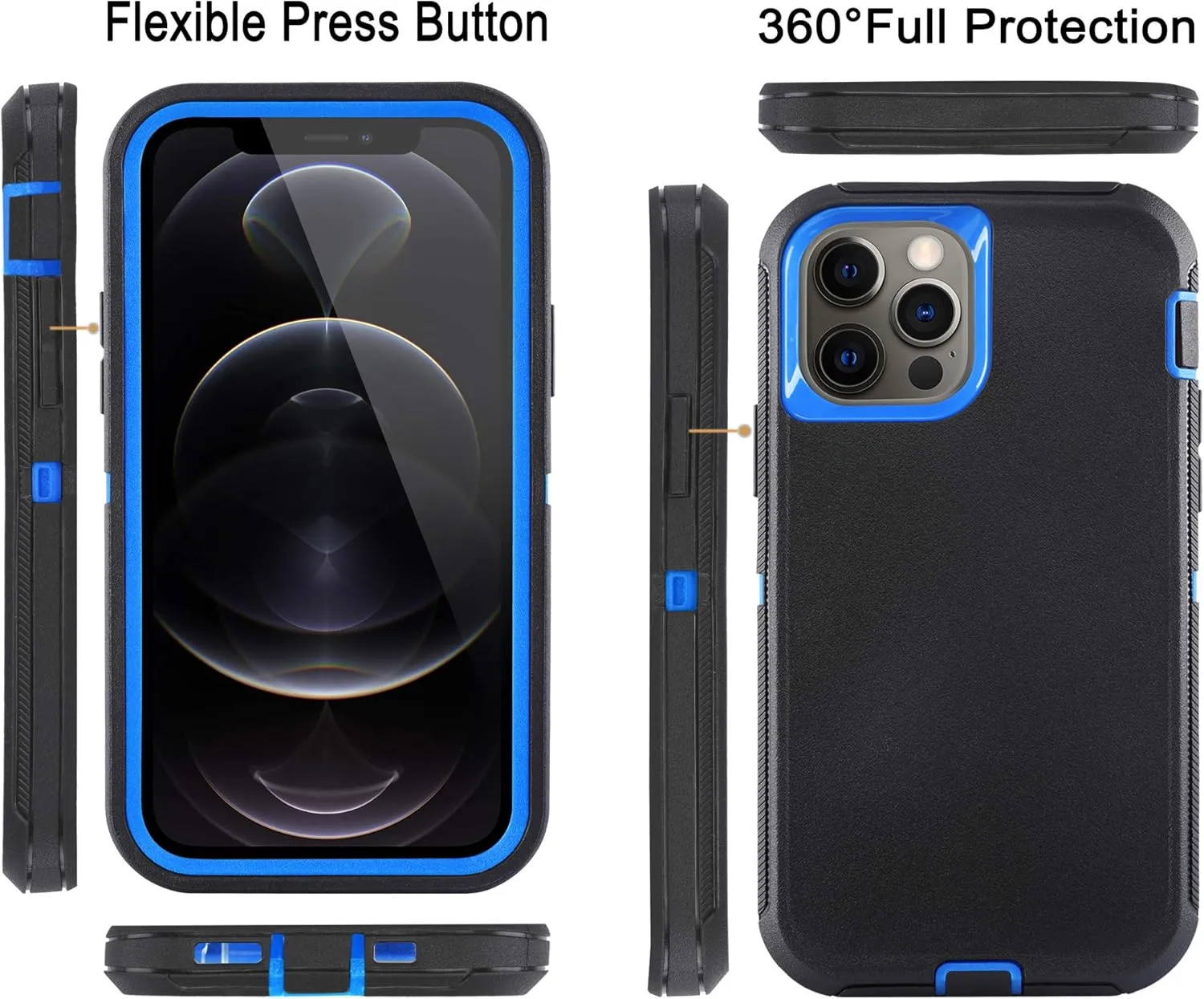 Case for iPhone 12 Pro Max Case 6.7" with 2 Screen Protector, Full Body Rugged Heavy Duty Military Grade Cover, Shockproof Drop-Proof Protection Durable Phone Case (Black Blue)