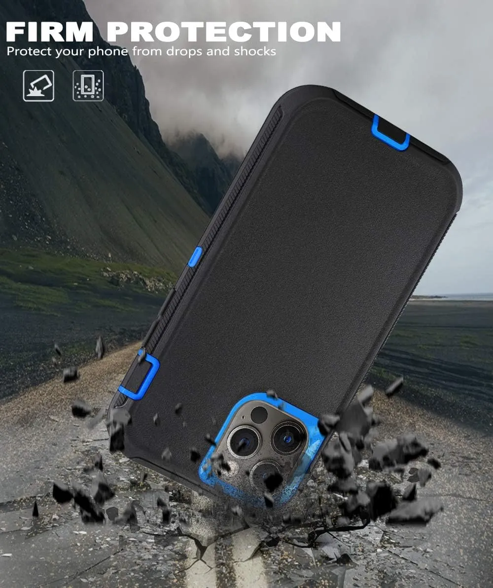 Case for iPhone 12 Pro Max Case 6.7" with 2 Screen Protector, Full Body Rugged Heavy Duty Military Grade Cover, Shockproof Drop-Proof Protection Durable Phone Case (Black Blue)