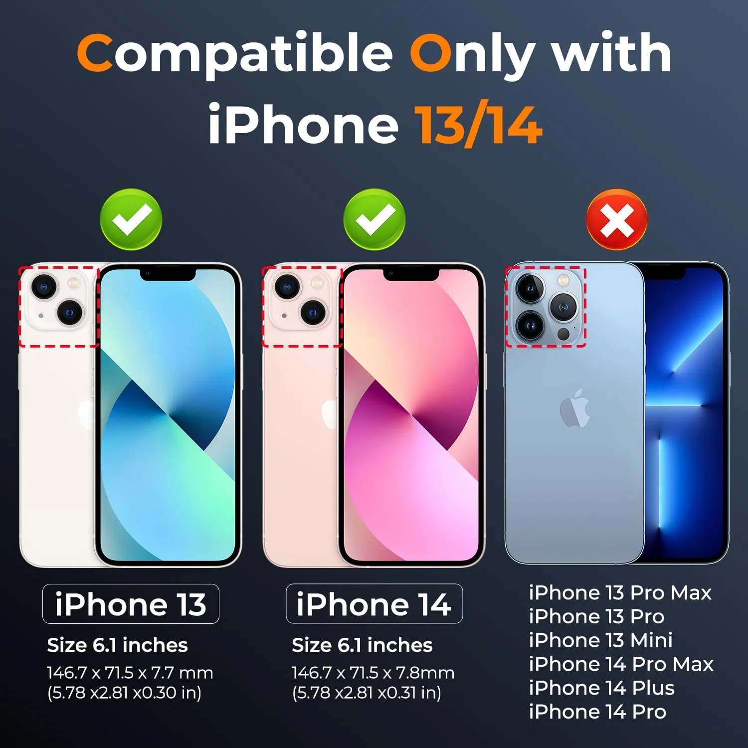 Case for iPhone 14/13 6.1-Inch with Slide Camera Cover   Screen Protector(2 Packs), Military Grade Shockproof Protective, Heavy Duty, Durable Phone Case with Ring Kickstand (B - Red)